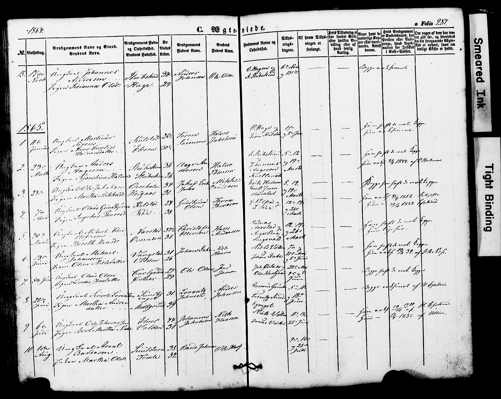 Ministerialprotokoller, klokkerbøker og fødselsregistre - Nord-Trøndelag, SAT/A-1458/724/L0268: Parish register (copy) no. 724C04, 1846-1878, p. 287