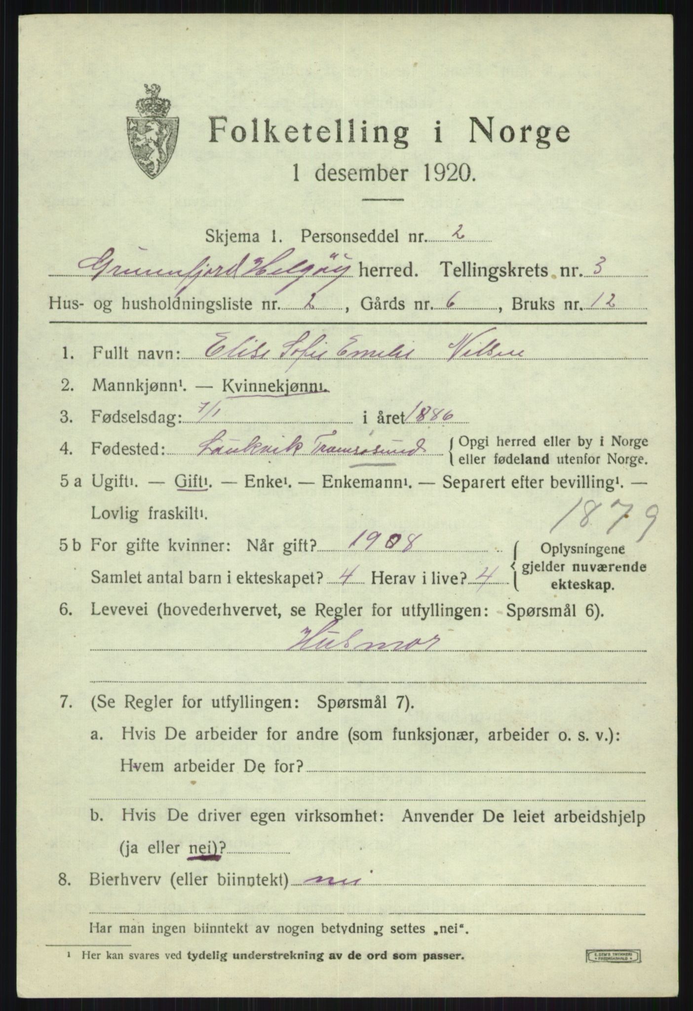 SATØ, 1920 census for Helgøy, 1920, p. 1395