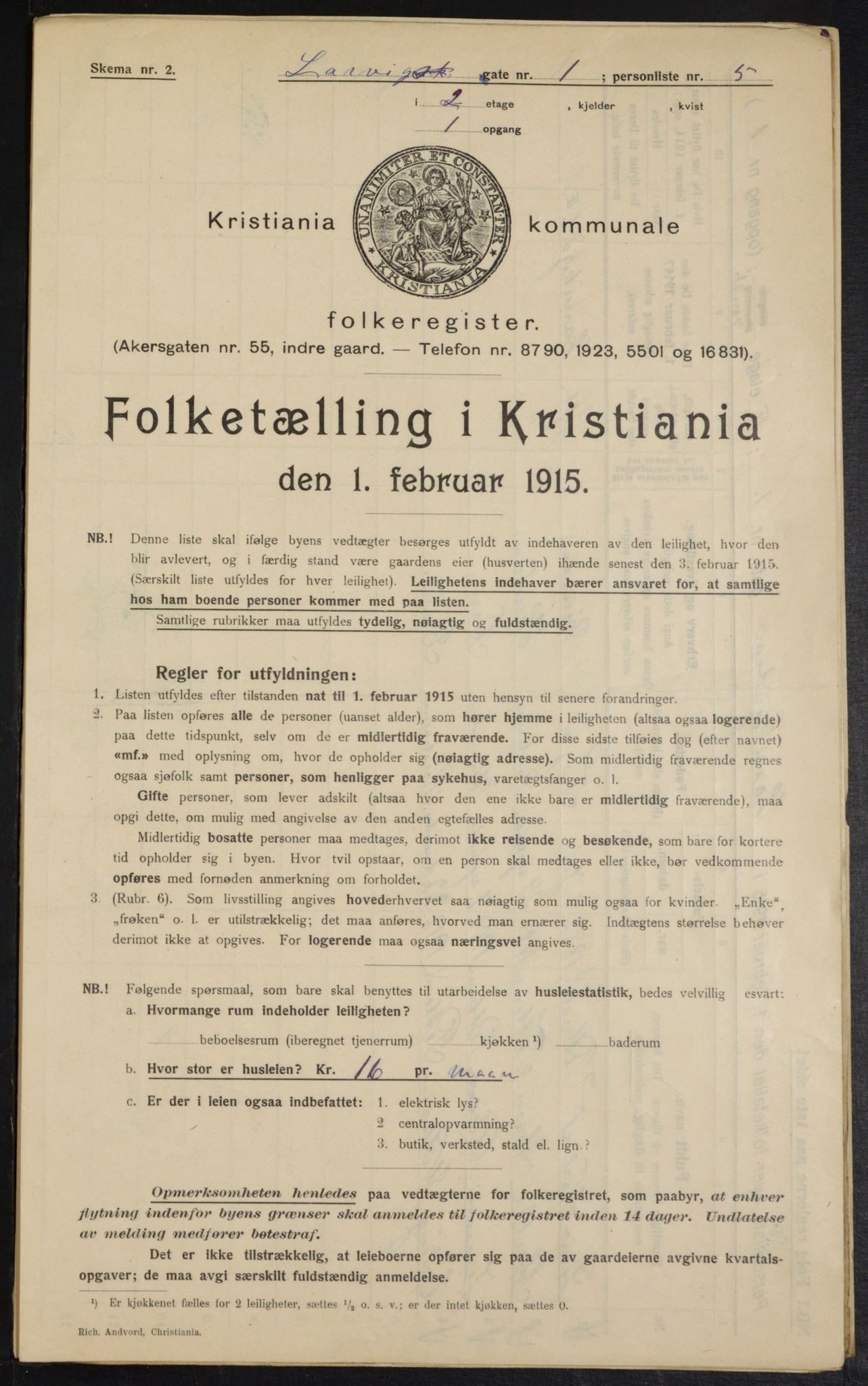 OBA, Municipal Census 1915 for Kristiania, 1915, p. 56583