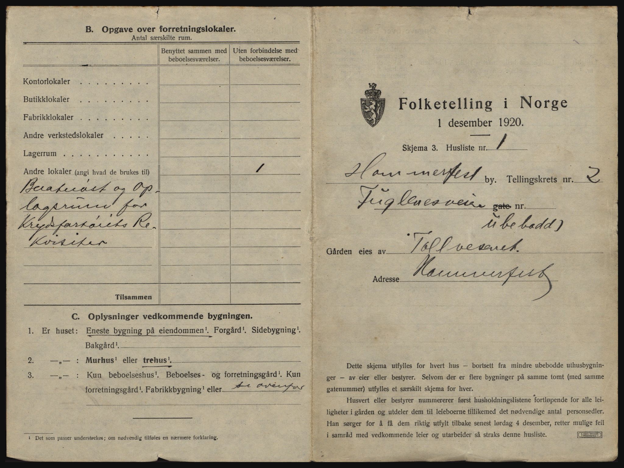 SATØ, 1920 census for Hammerfest, 1920, p. 654