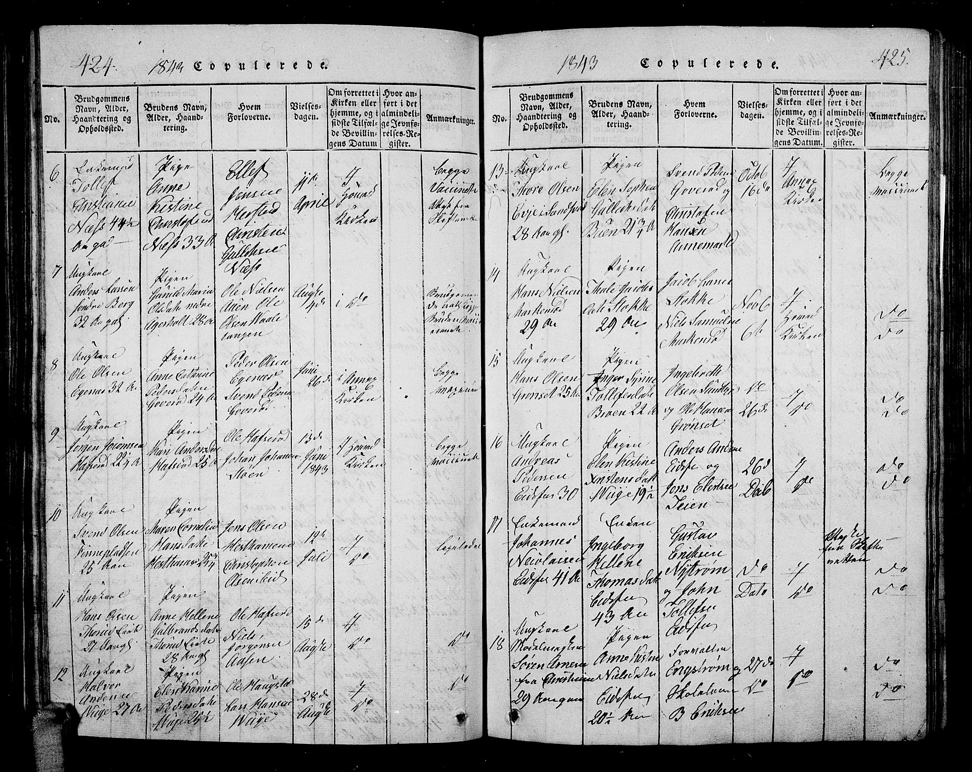 Hof kirkebøker, SAKO/A-64/G/Ga/L0001: Parish register (copy) no. I 1, 1814-1844, p. 424-425