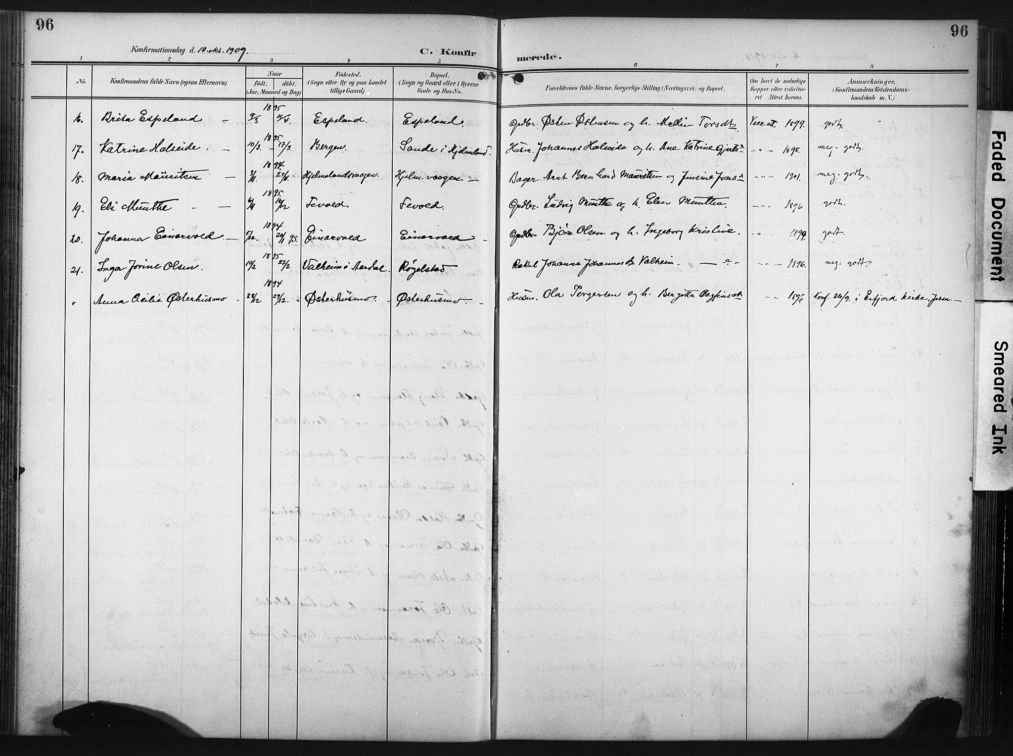 Hjelmeland sokneprestkontor, AV/SAST-A-101843/02/A/L0002: Parish register (official) no. A 17, 1901-1916, p. 96