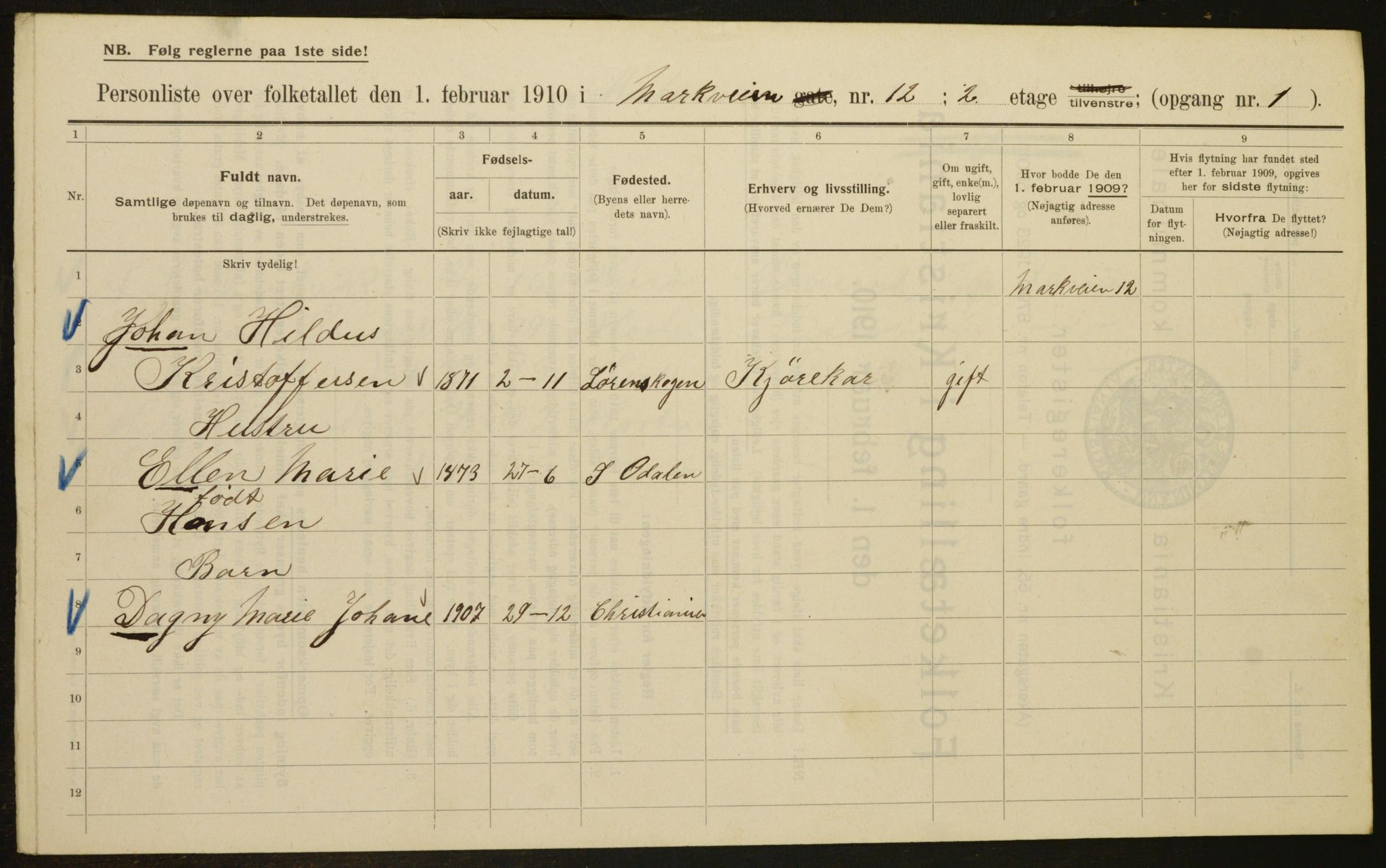 OBA, Municipal Census 1910 for Kristiania, 1910, p. 61194