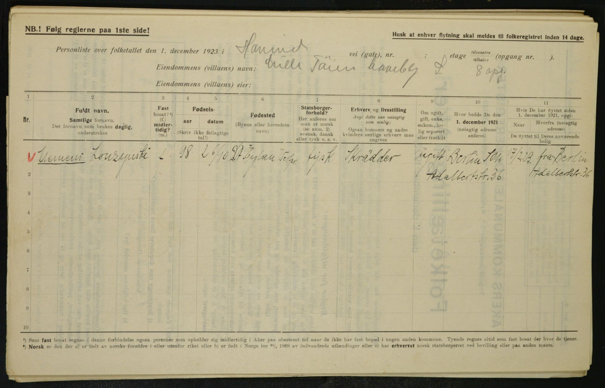 , Municipal Census 1923 for Aker, 1923, p. 26875