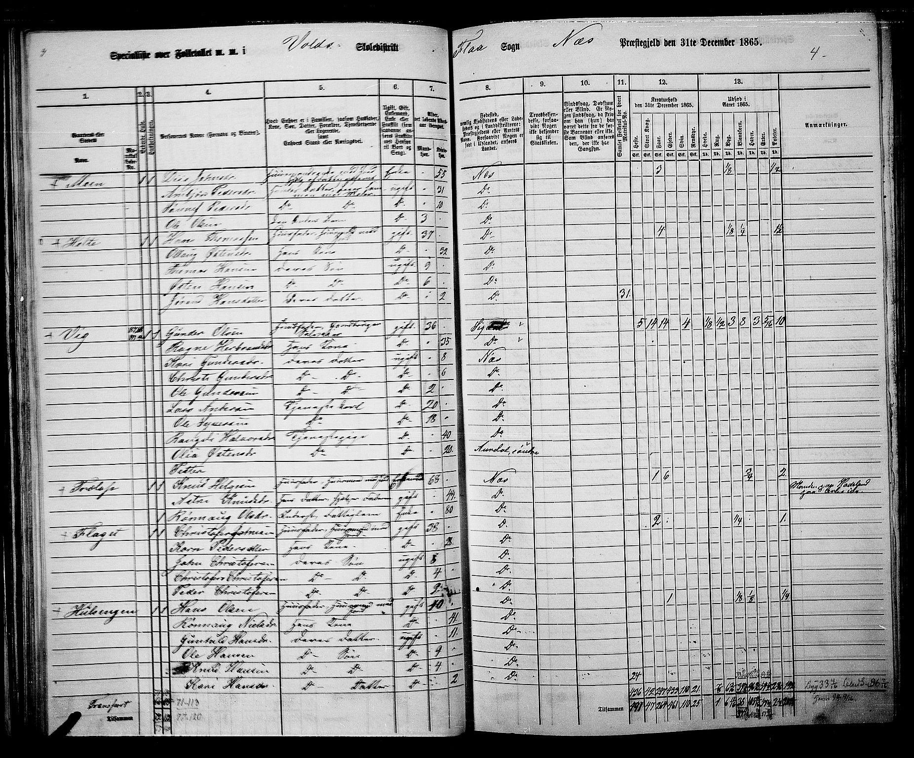 RA, 1865 census for Nes, 1865, p. 60