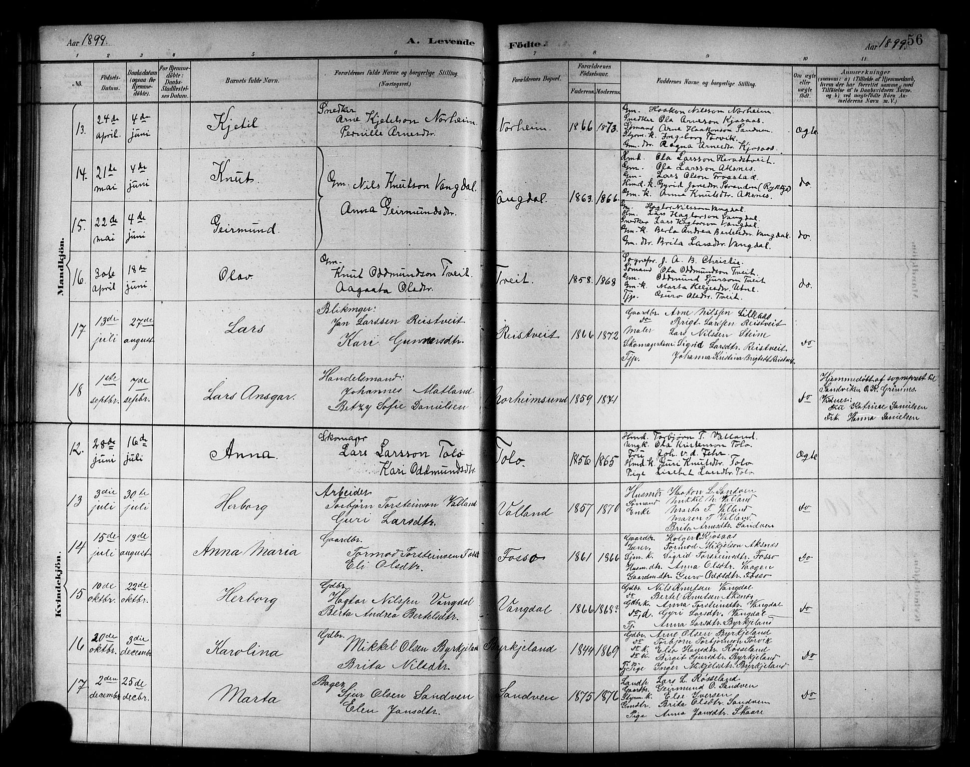 Kvam sokneprestembete, SAB/A-76201/H/Hab: Parish register (copy) no. B 3, 1884-1916, p. 56