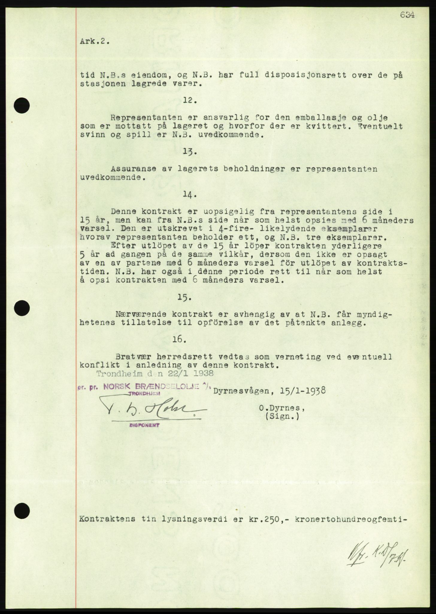 Nordmøre sorenskriveri, AV/SAT-A-4132/1/2/2Ca/L0092: Mortgage book no. B82, 1937-1938, Diary no: : 218/1938