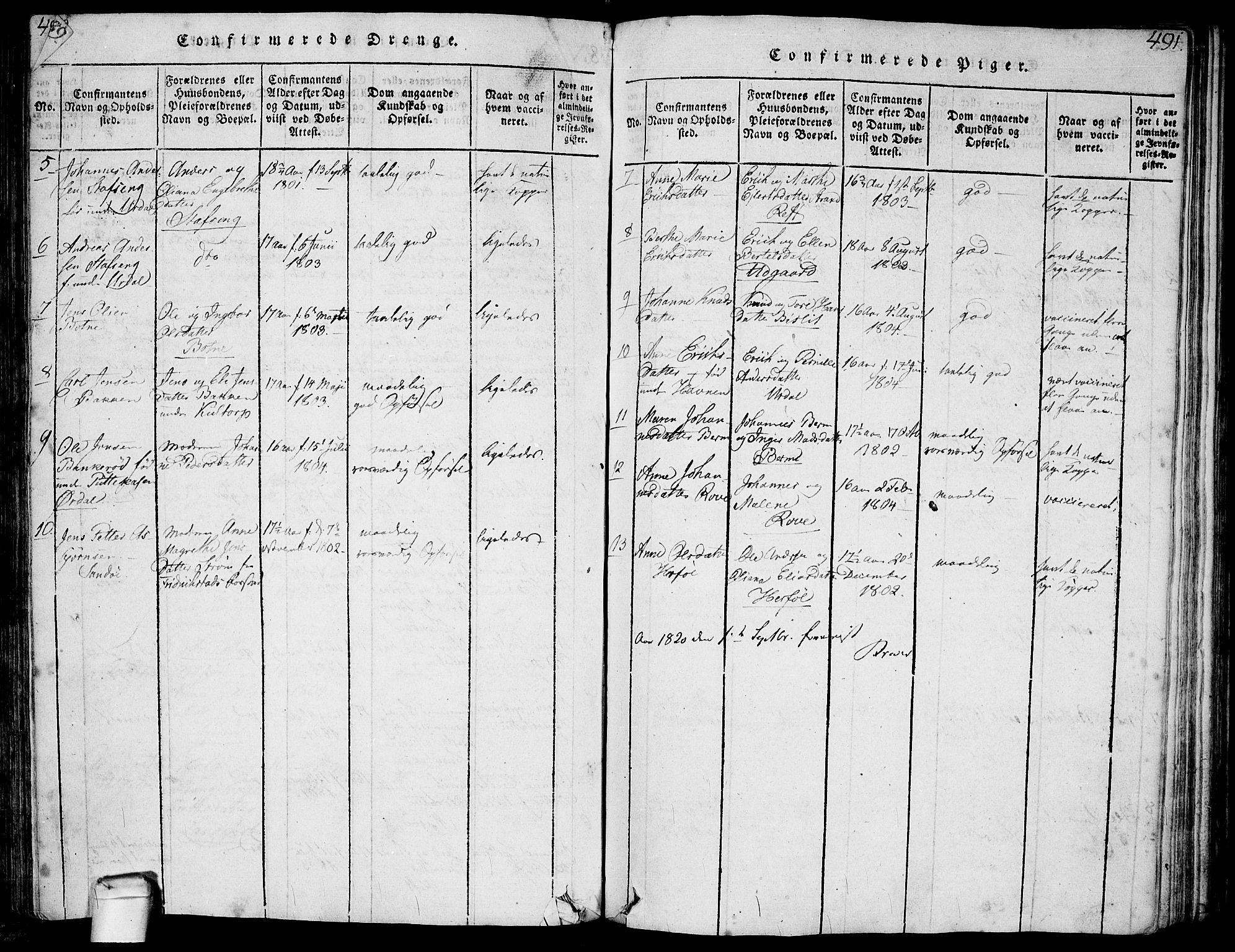 Hvaler prestekontor Kirkebøker, SAO/A-2001/F/Fa/L0005: Parish register (official) no. I 5, 1816-1845, p. 490-491
