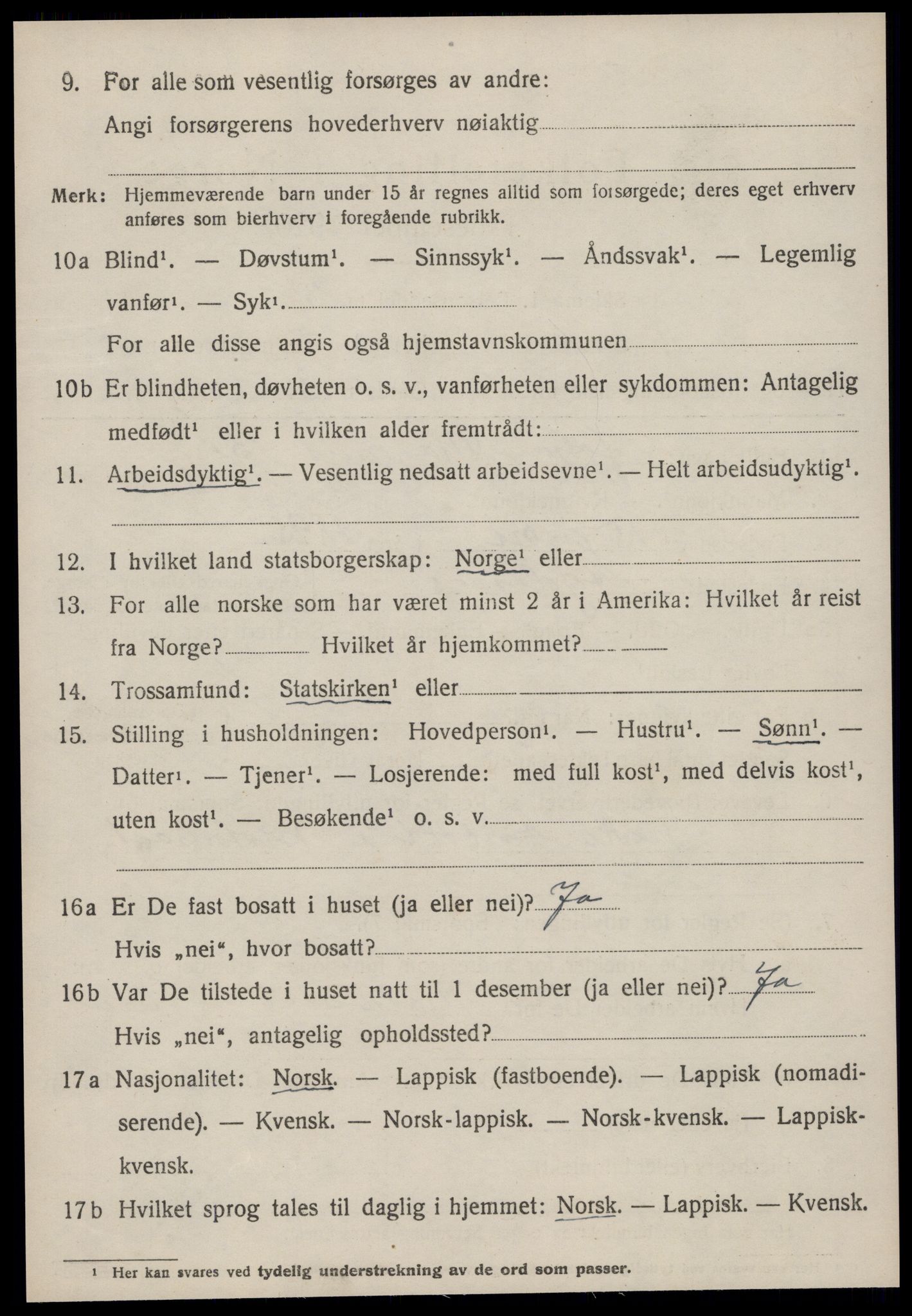 SAT, 1920 census for Agdenes, 1920, p. 2424