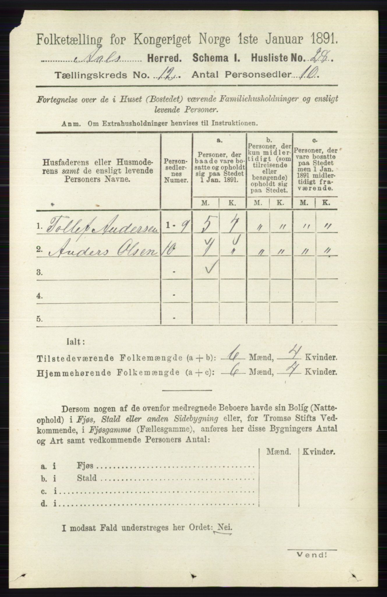 RA, 1891 census for 0619 Ål, 1891, p. 2997