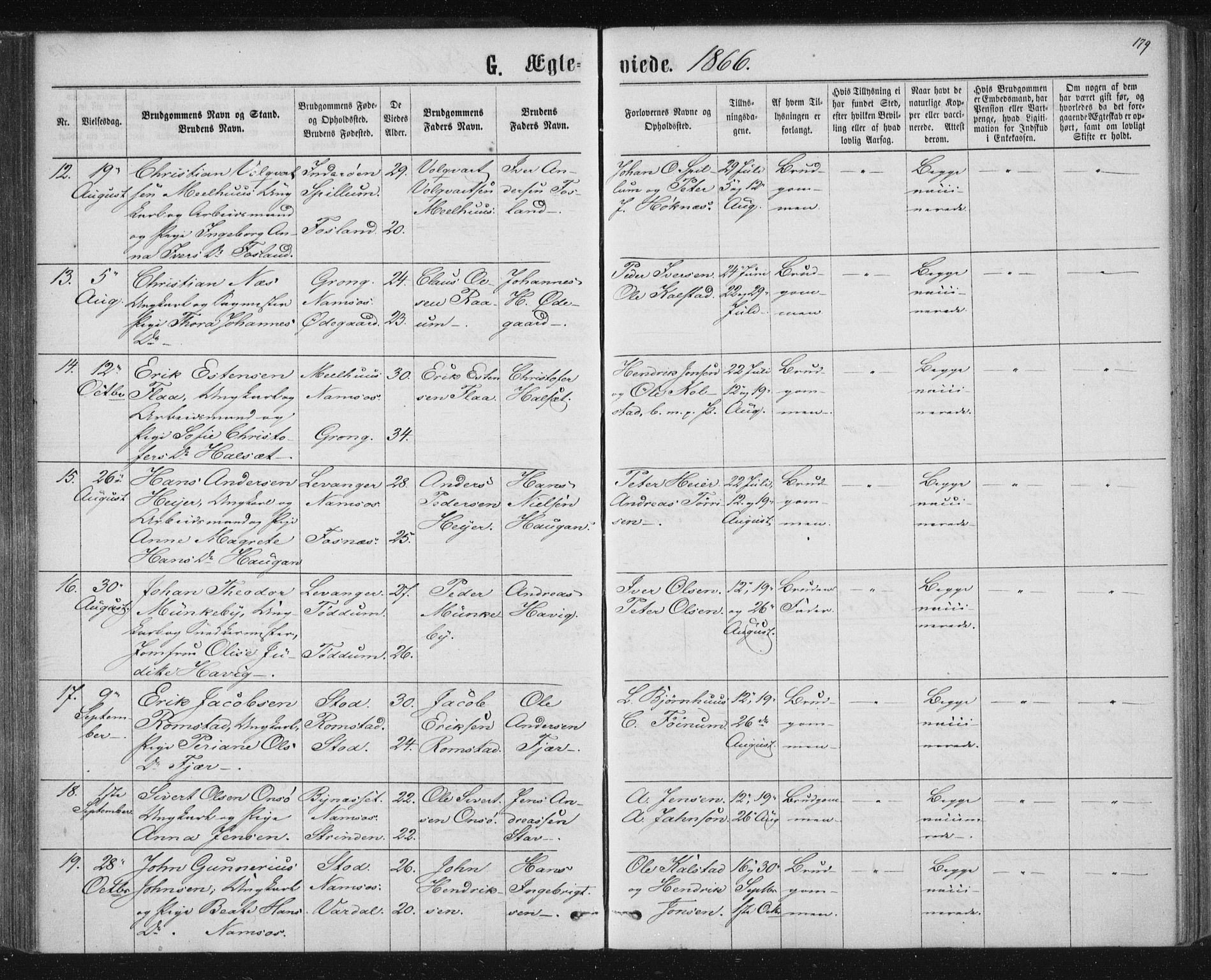 Ministerialprotokoller, klokkerbøker og fødselsregistre - Nord-Trøndelag, AV/SAT-A-1458/768/L0570: Parish register (official) no. 768A05, 1865-1874, p. 179