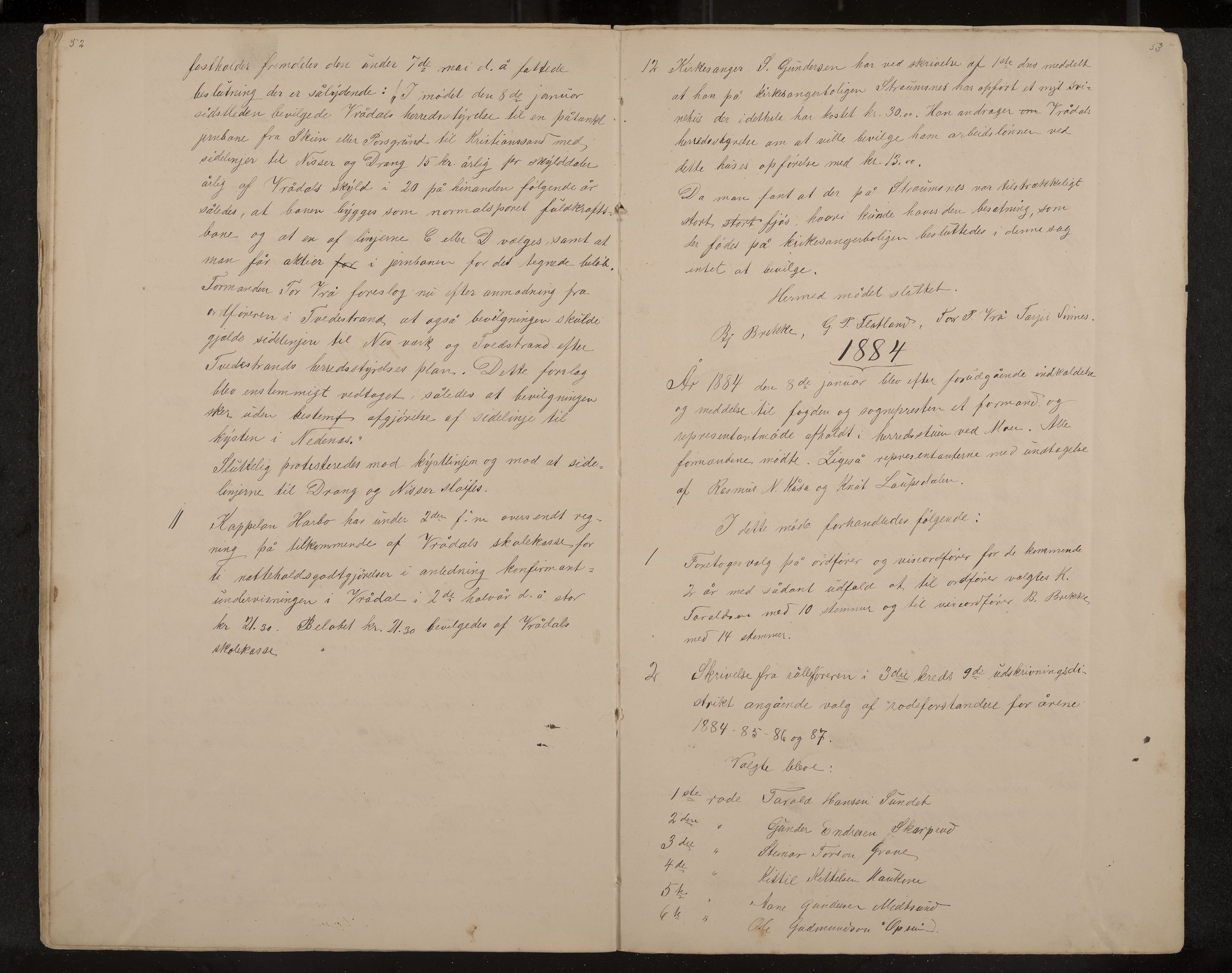 Kviteseid formannskap og sentraladministrasjon, IKAK/0829021/A/Aa/L0041: Utskrift av møtebok, 1882-1884, p. 52-53