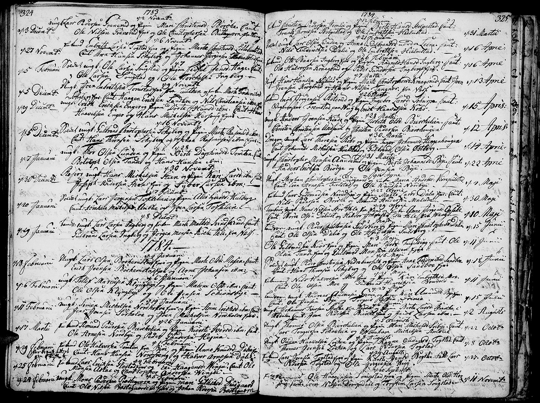 Ringsaker prestekontor, AV/SAH-PREST-014/K/Ka/L0003: Parish register (official) no. 3, 1775-1798, p. 324-325