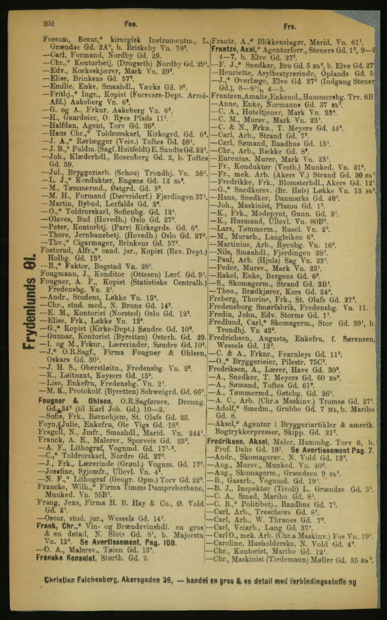 Kristiania/Oslo adressebok, PUBL/-, 1889, p. 202