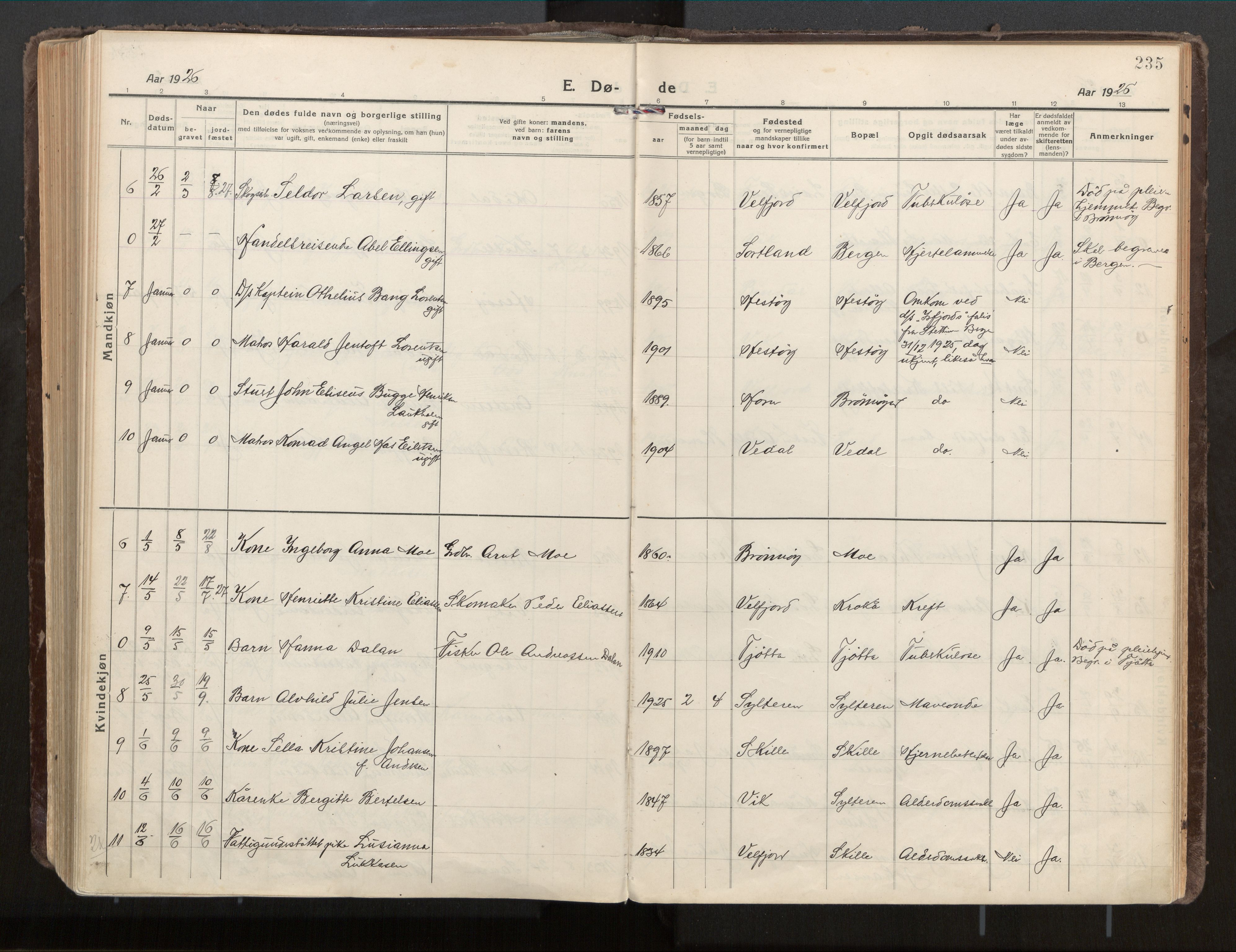 Ministerialprotokoller, klokkerbøker og fødselsregistre - Nordland, SAT/A-1459/813/L0207a: Parish register (official) no. 813A18, 1919-1927, p. 235