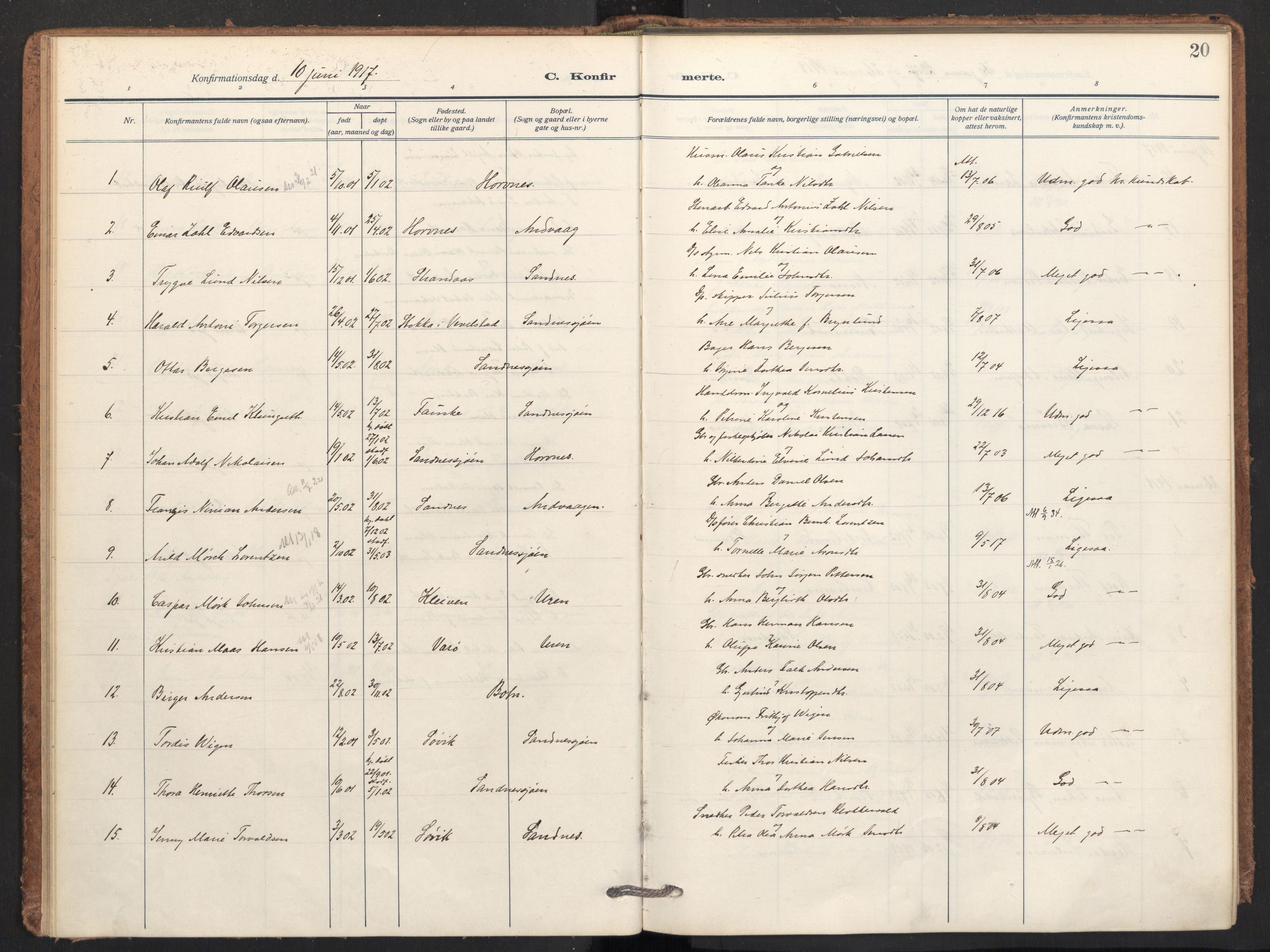 Ministerialprotokoller, klokkerbøker og fødselsregistre - Nordland, AV/SAT-A-1459/831/L0473: Parish register (official) no. 831A04, 1909-1934, p. 20