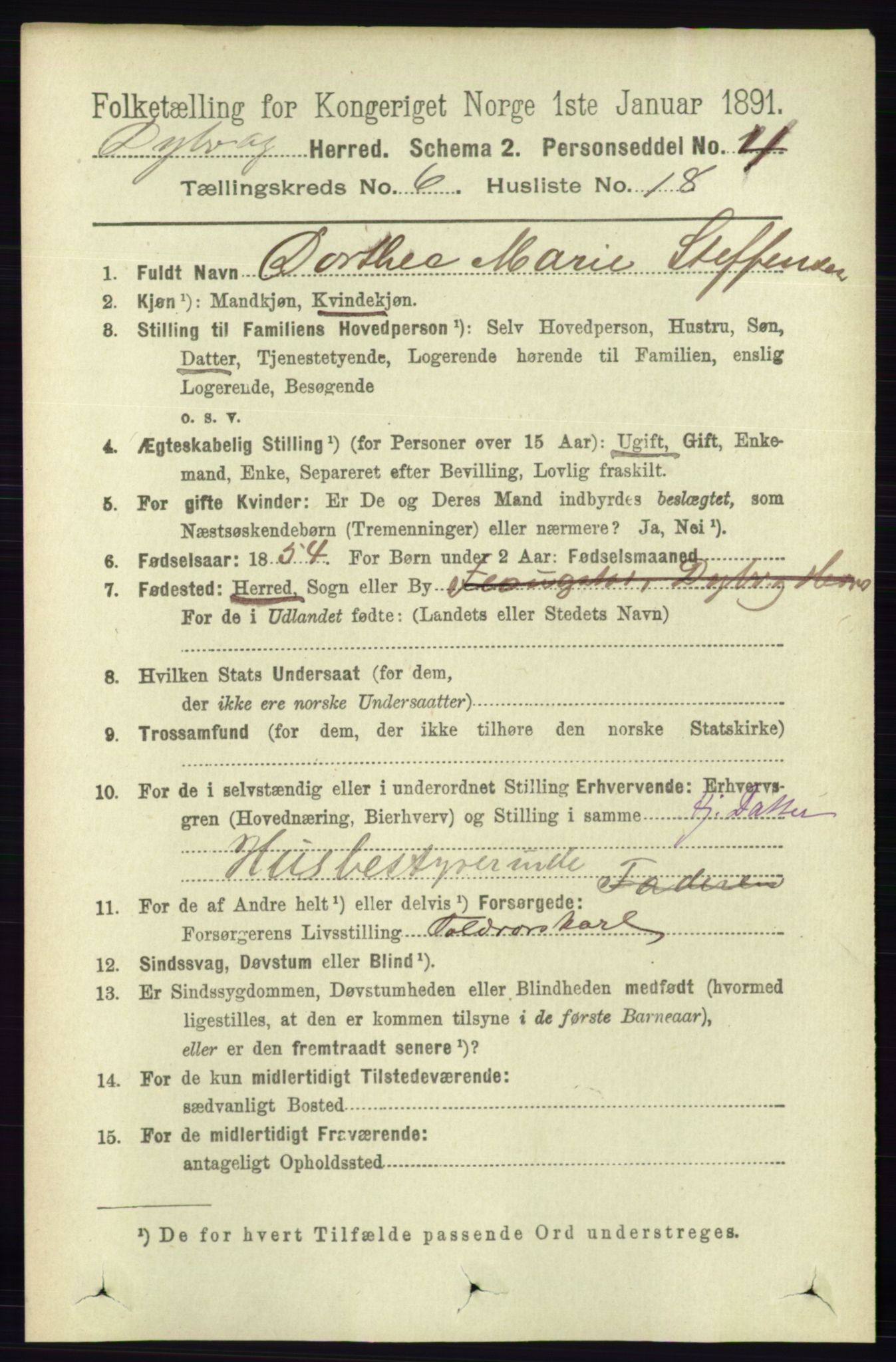 RA, 1891 census for 0915 Dypvåg, 1891, p. 1885