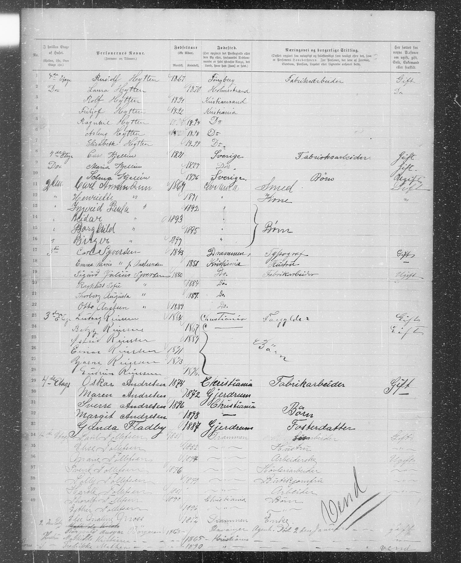 OBA, Municipal Census 1899 for Kristiania, 1899, p. 19