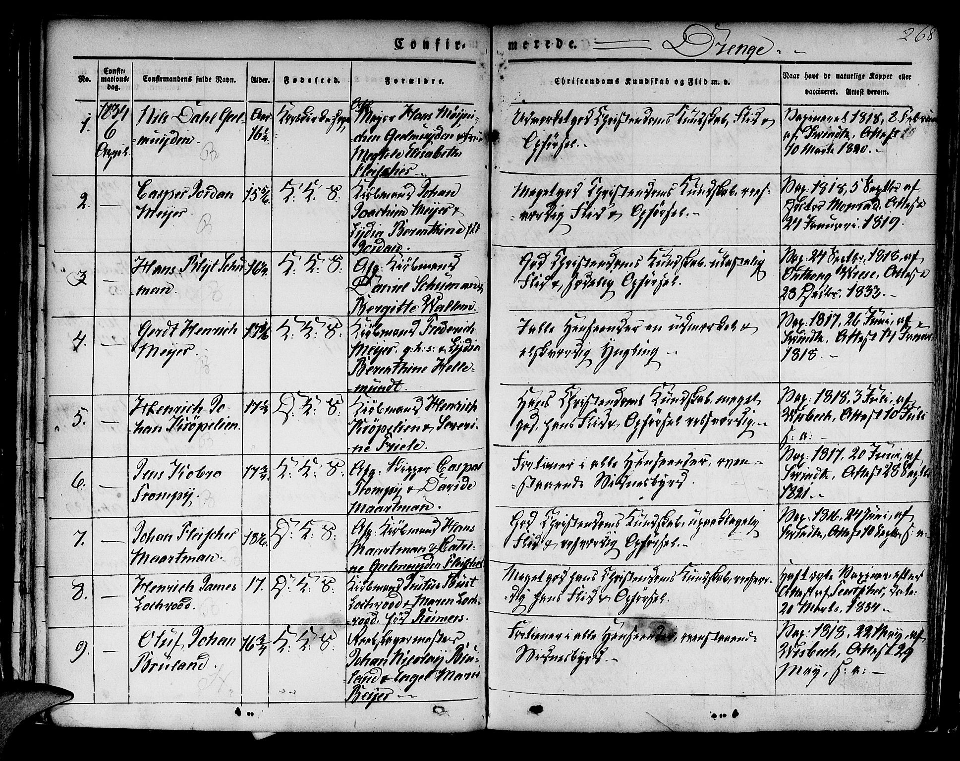Korskirken sokneprestembete, SAB/A-76101/H/Hab: Parish register (copy) no. A 5II, 1831-1844, p. 268