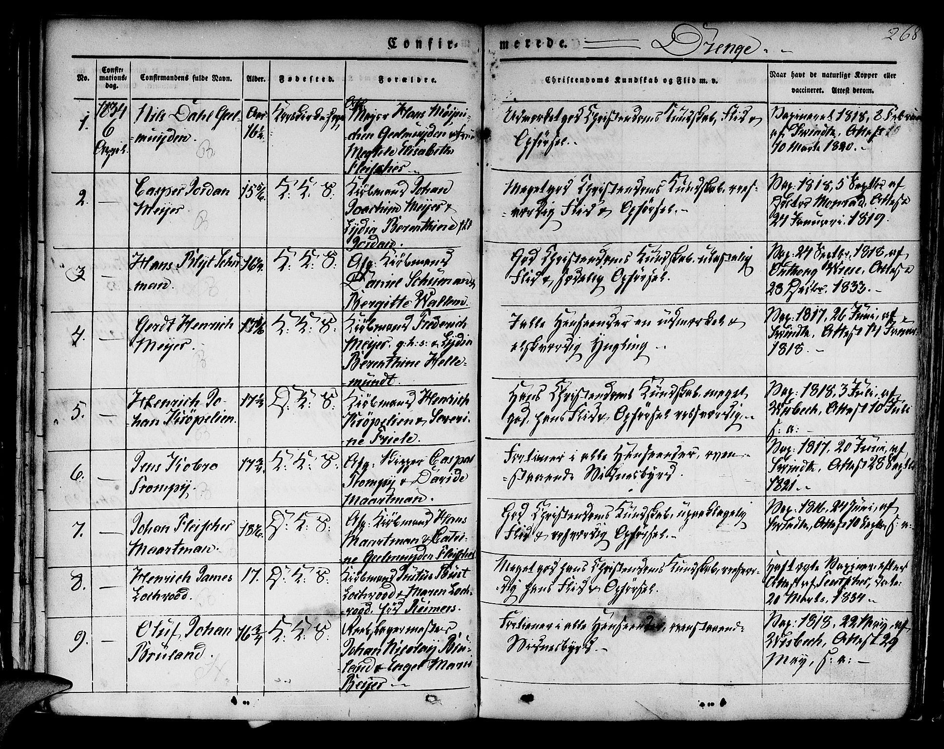 Korskirken sokneprestembete, AV/SAB-A-76101/H/Hab: Parish register (copy) no. A 5II, 1831-1844, p. 268