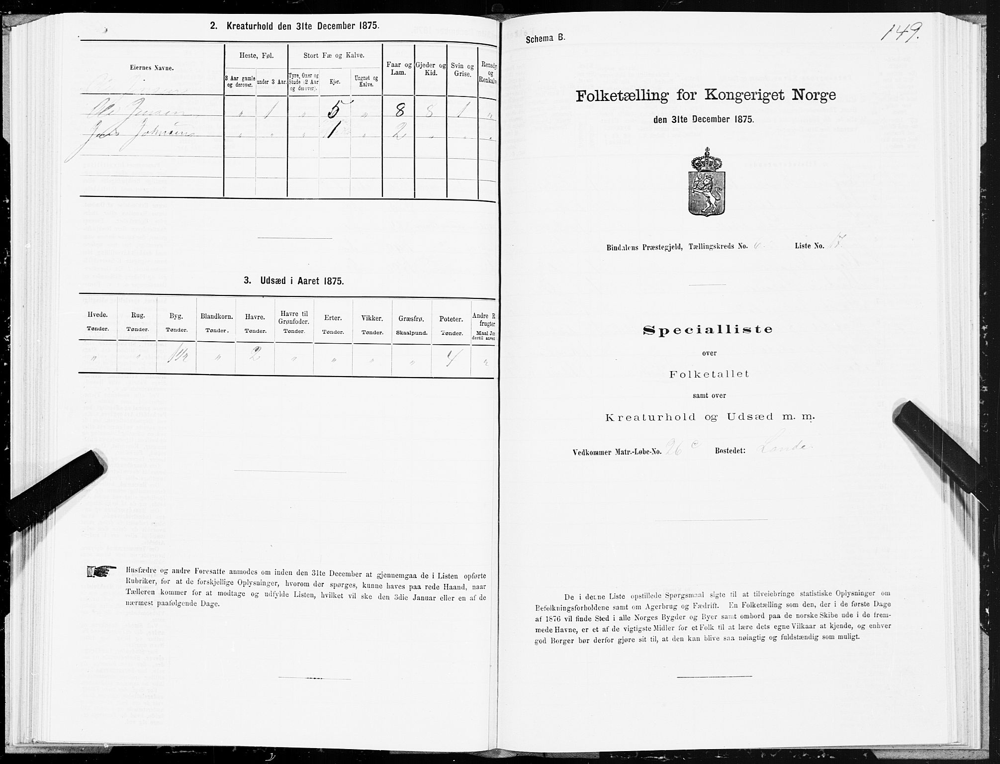 SAT, 1875 census for 1811P Bindal, 1875, p. 2149