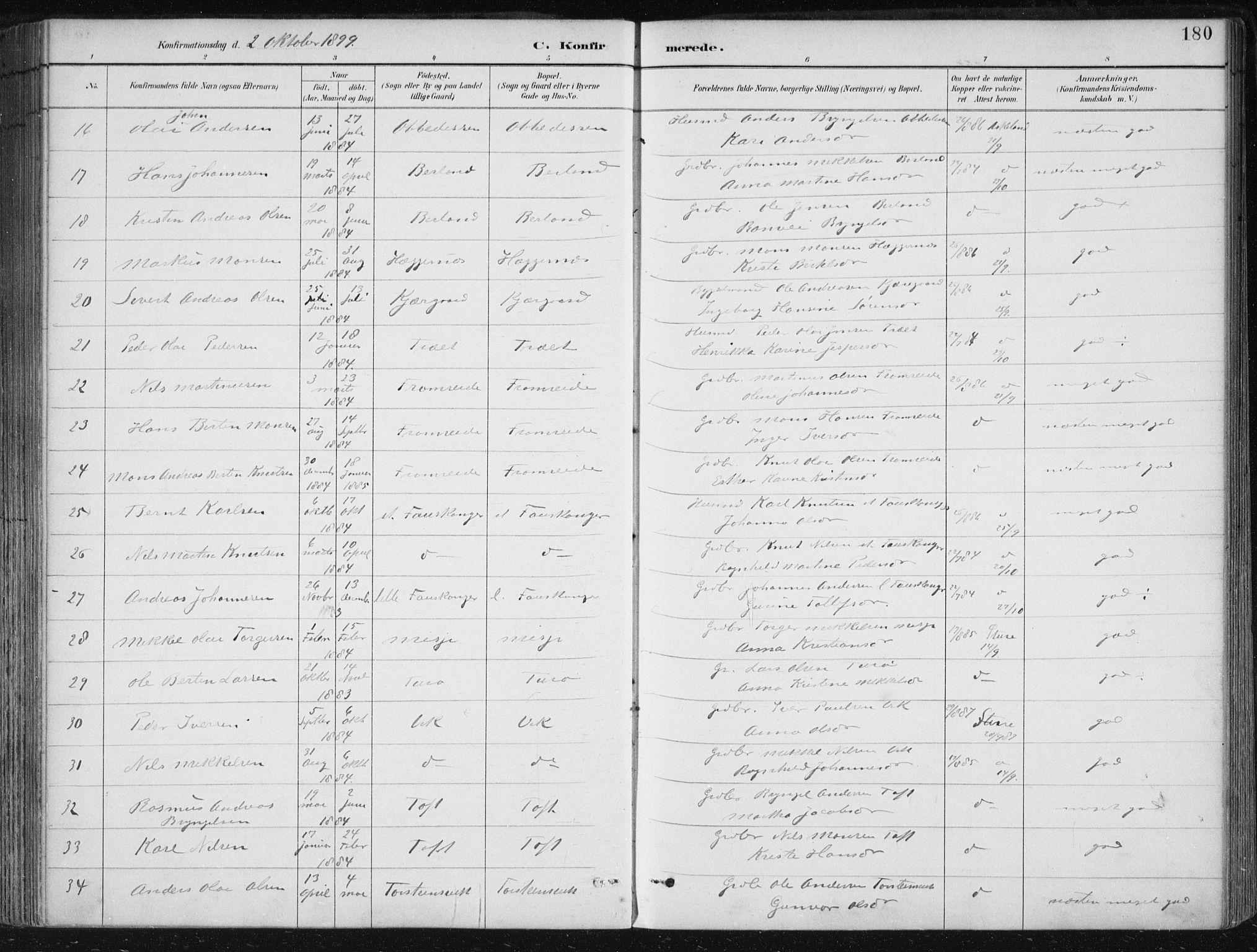 Herdla Sokneprestembete, AV/SAB-A-75701/H/Haa: Parish register (official) no. A 4, 1891-1905, p. 180