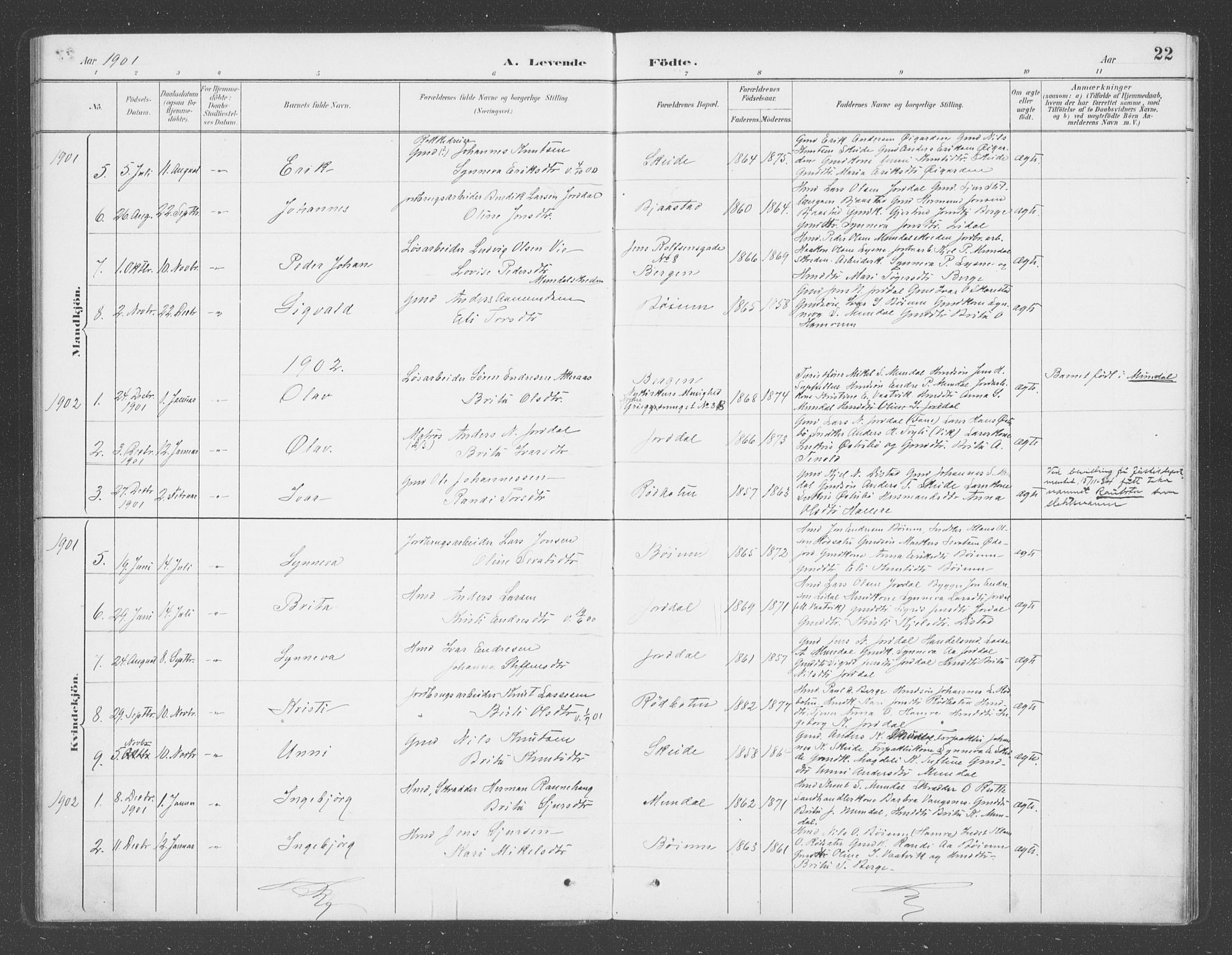 Balestrand sokneprestembete, SAB/A-79601/H/Haa/Haac/L0001: Parish register (official) no. C  1, 1889-1909, p. 22