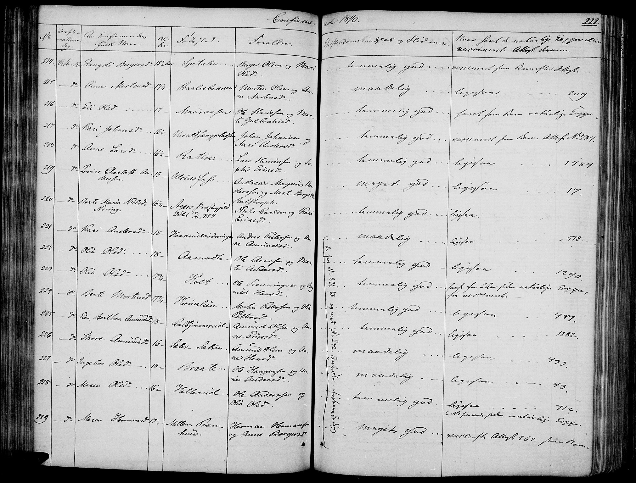 Vinger prestekontor, SAH/PREST-024/H/Ha/Haa/L0008: Parish register (official) no. 8, 1839-1847, p. 222