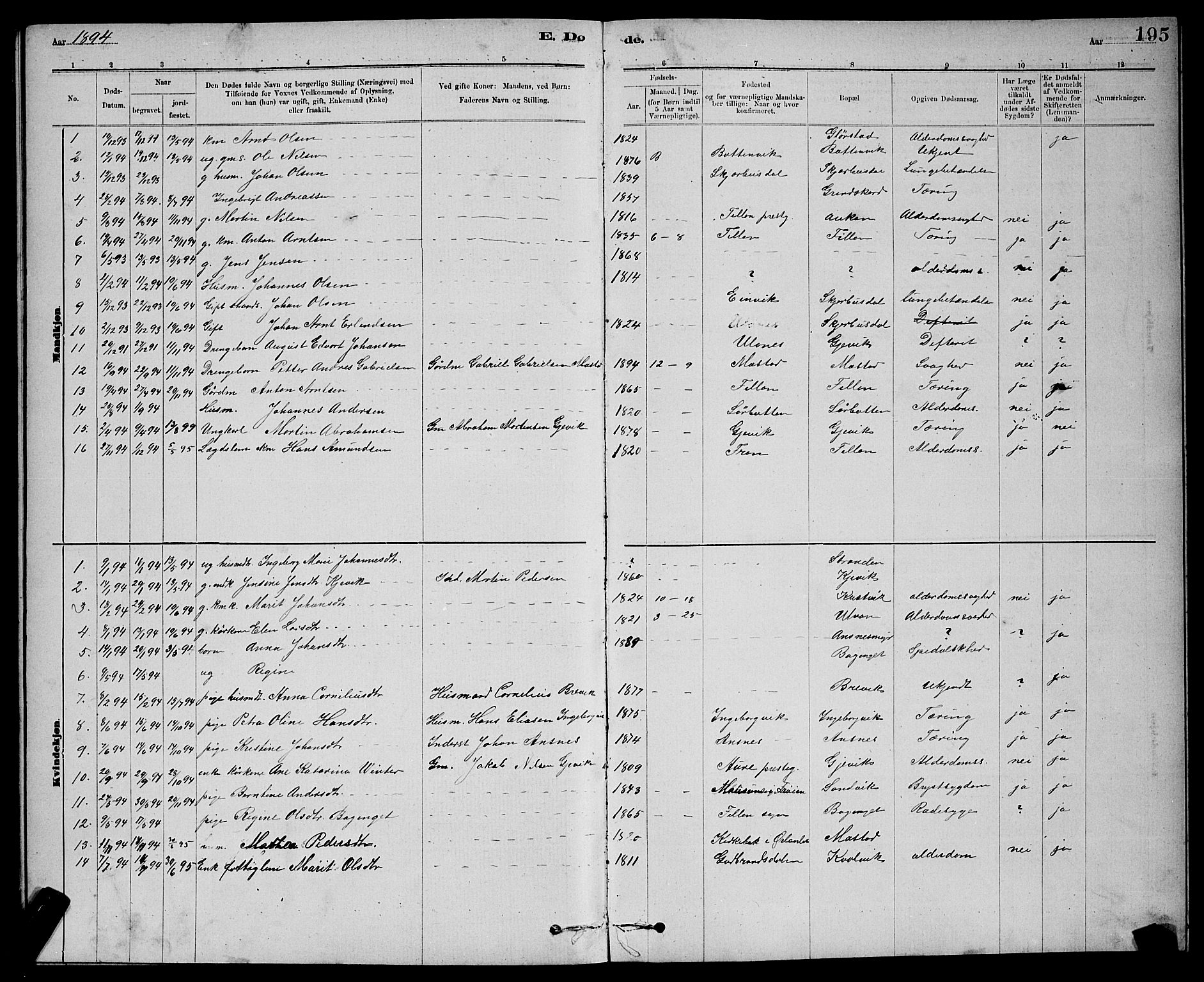 Ministerialprotokoller, klokkerbøker og fødselsregistre - Sør-Trøndelag, SAT/A-1456/637/L0562: Parish register (copy) no. 637C03, 1883-1898, p. 195