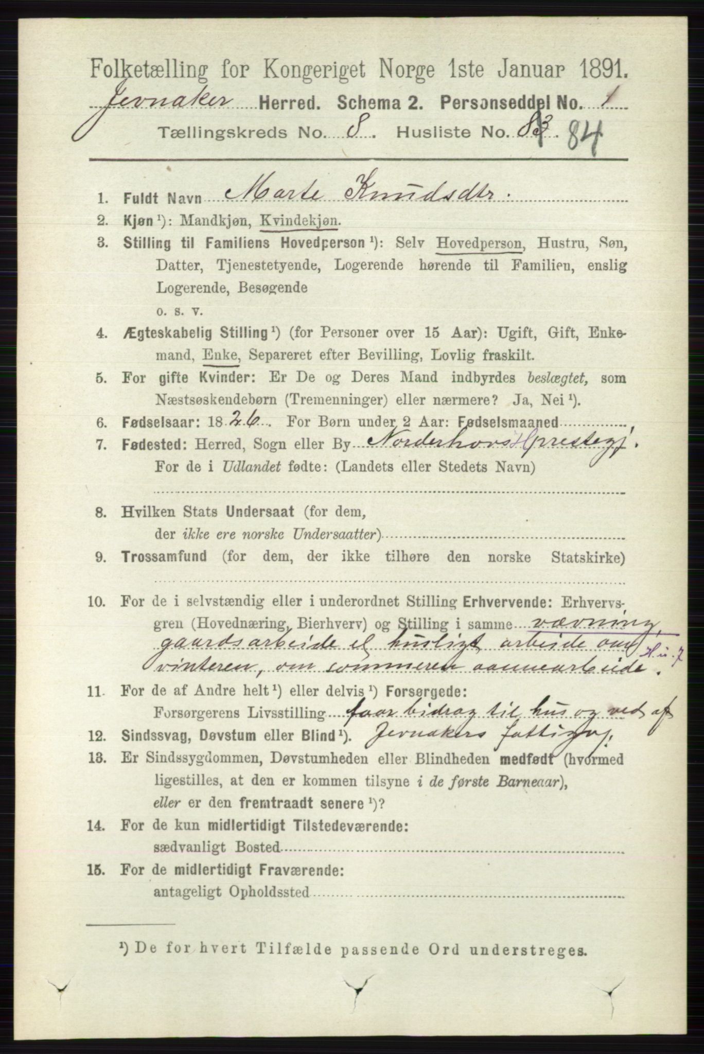 RA, 1891 census for 0532 Jevnaker, 1891, p. 4867