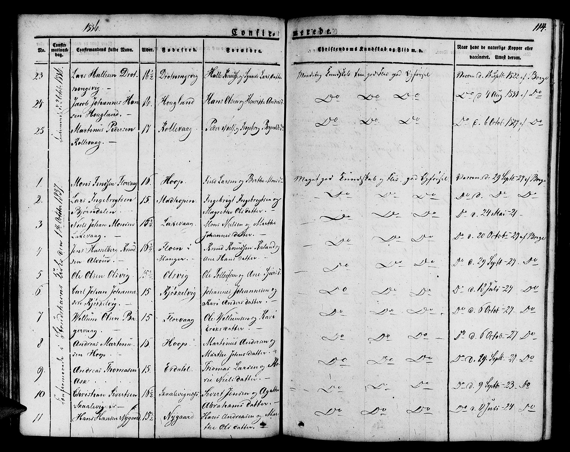 Askøy Sokneprestembete, AV/SAB-A-74101/H/Ha/Haa/Haaa/L0004: Parish register (official) no. A 4, 1825-1845, p. 114