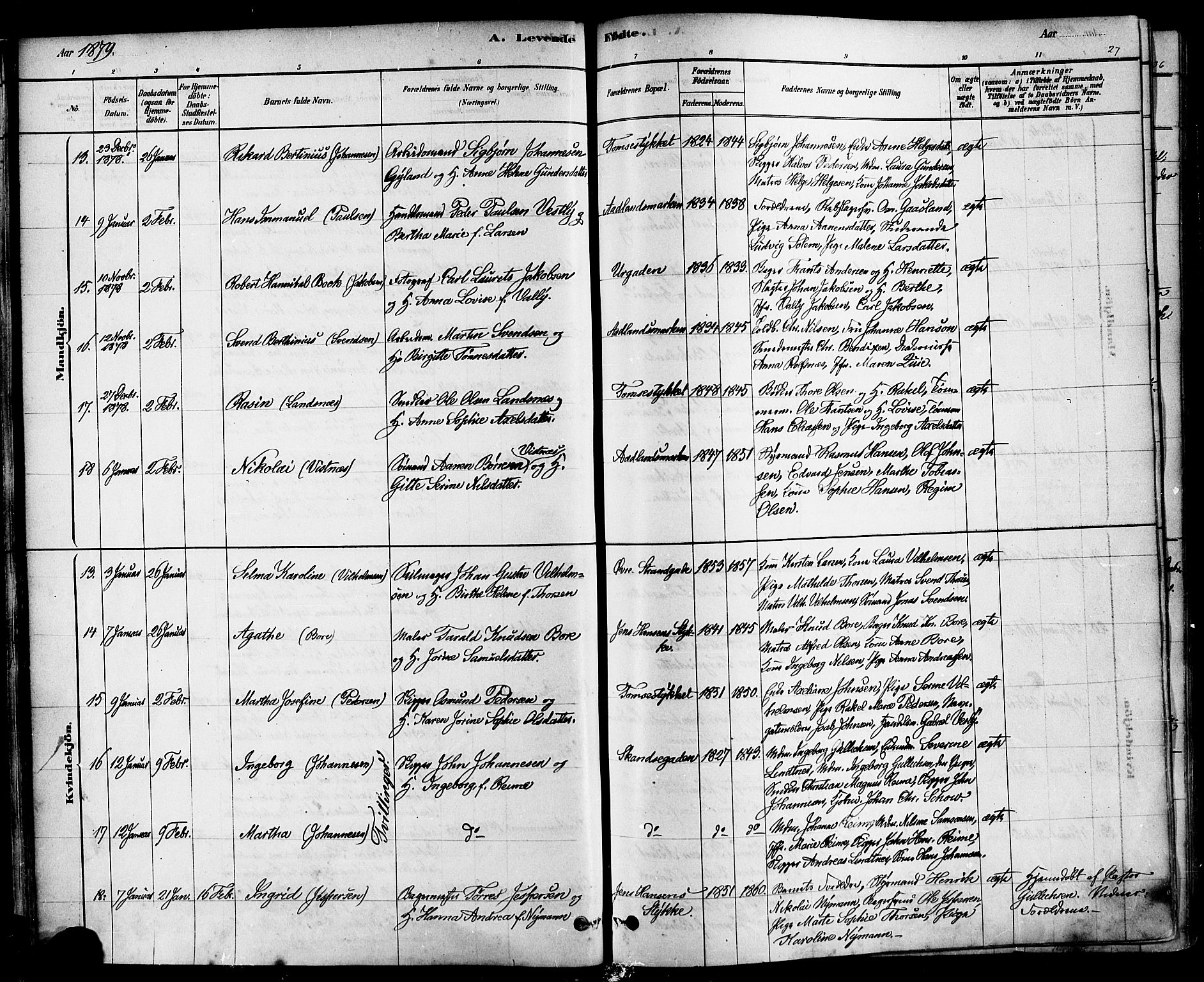 Domkirken sokneprestkontor, AV/SAST-A-101812/001/30/30BA/L0026: Parish register (official) no. A 25, 1878-1889, p. 27