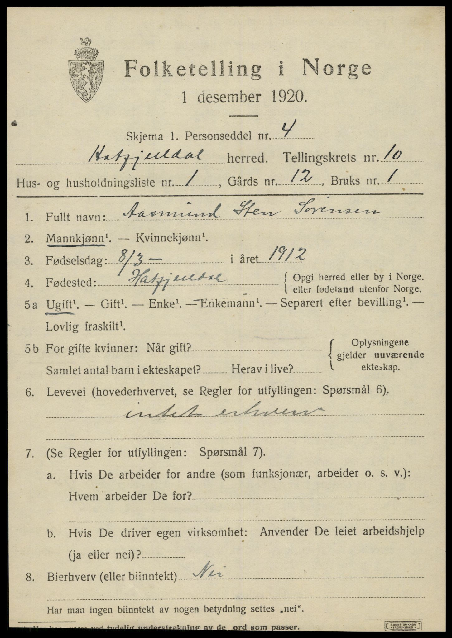 SAT, 1920 census for Hattfjelldal, 1920, p. 2286