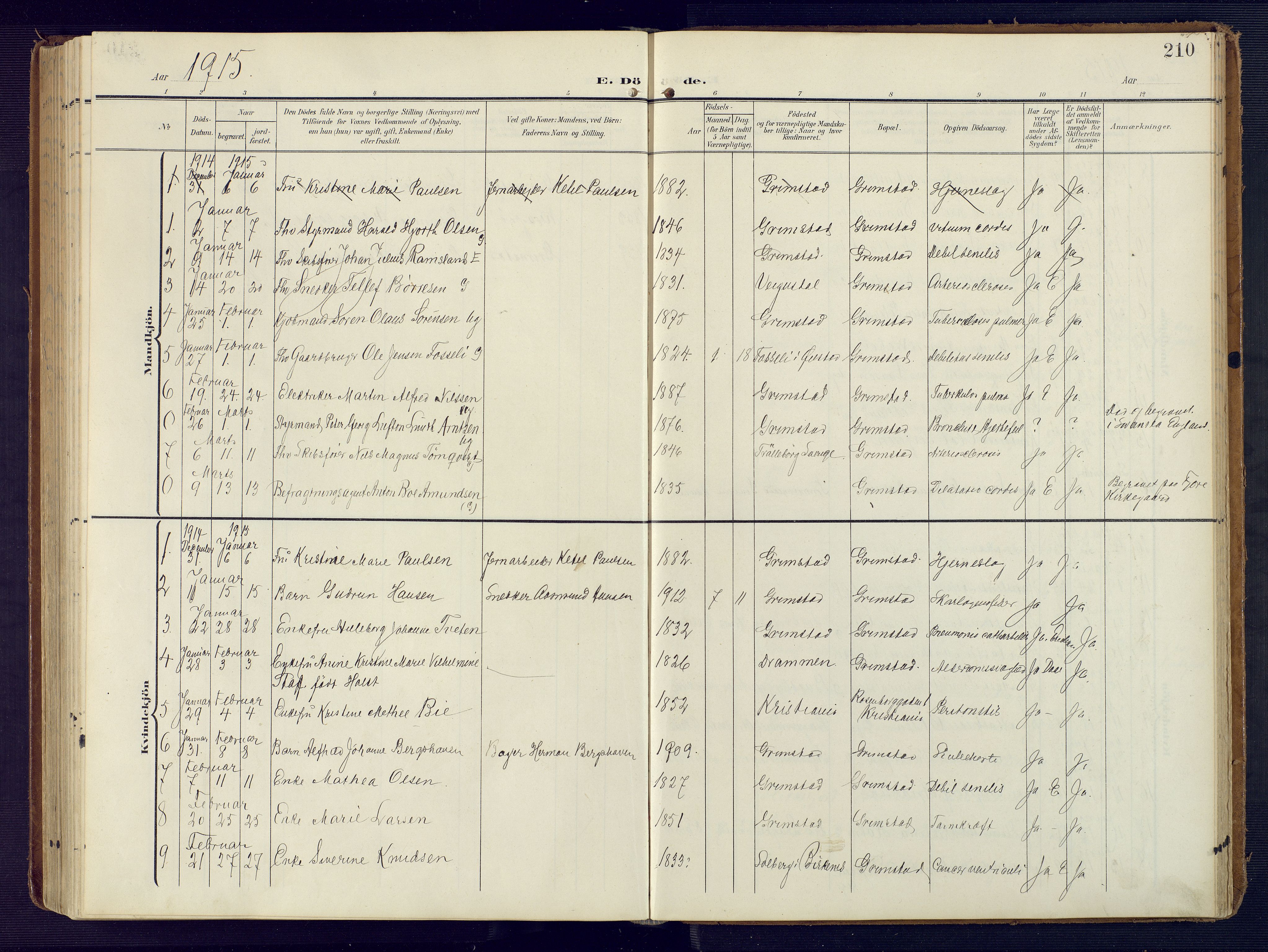 Grimstad sokneprestkontor, AV/SAK-1111-0017/F/Fa/L0005: Parish register (official) no. A 4, 1911-1924, p. 210