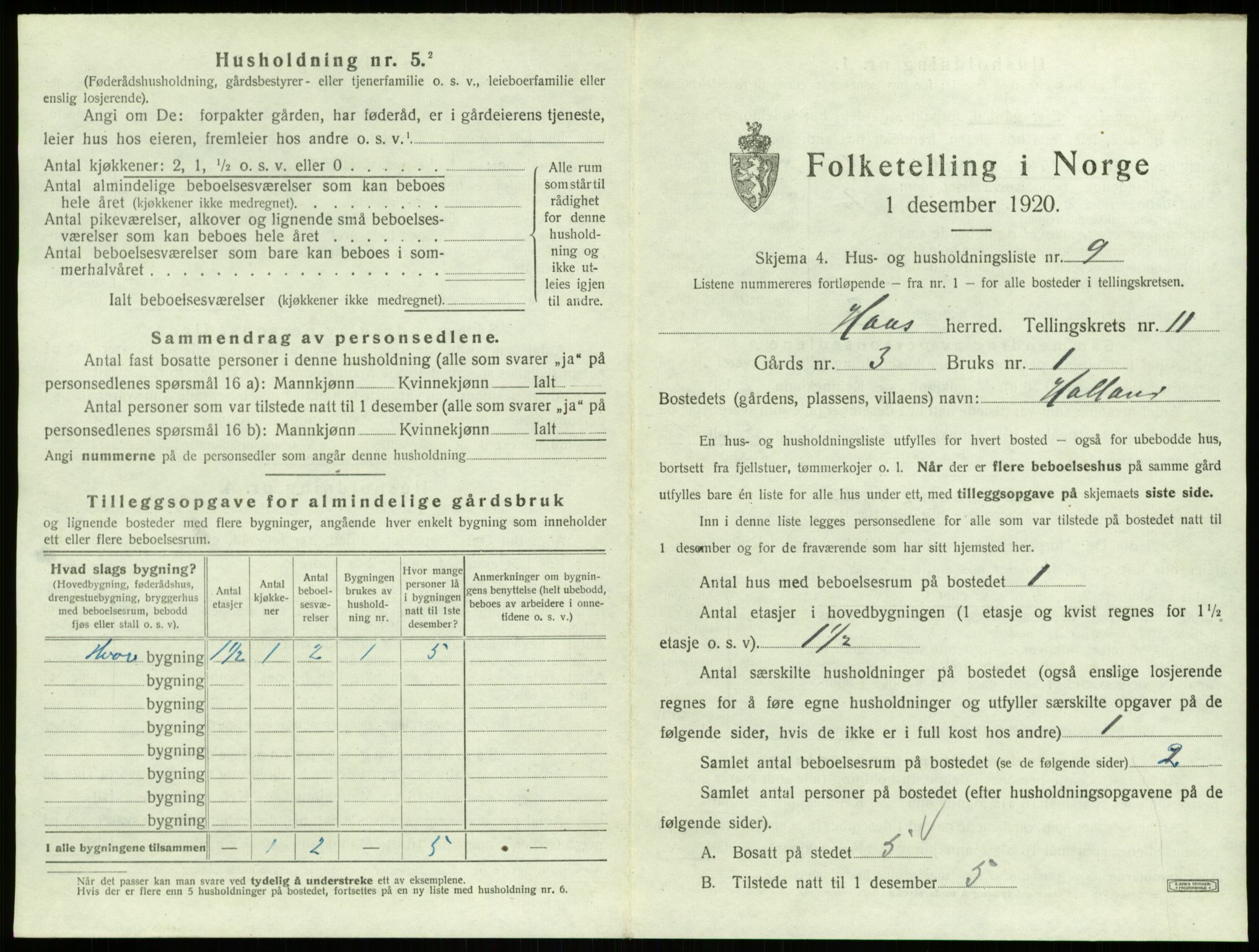 SAB, 1920 census for Haus, 1920, p. 829