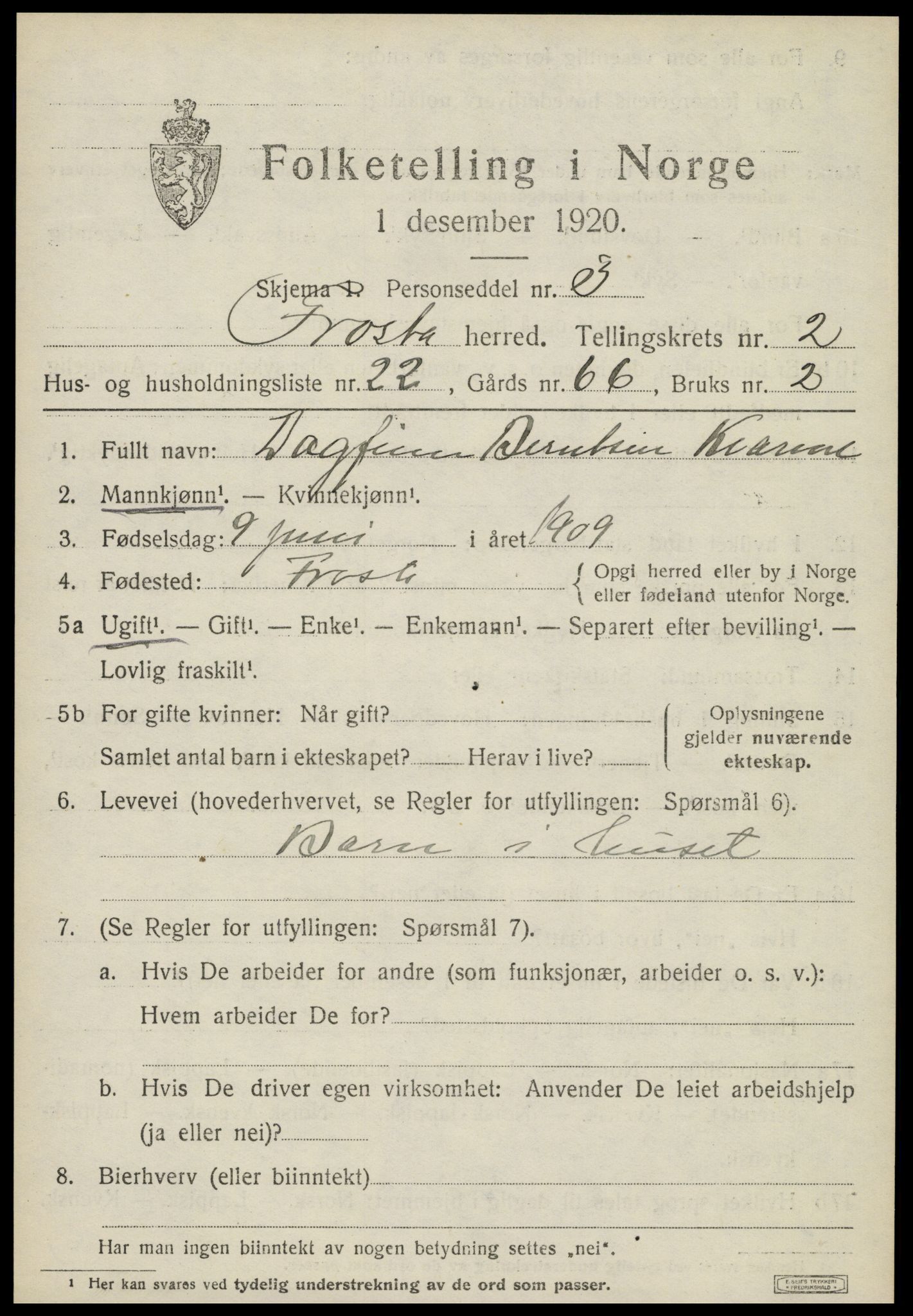 SAT, 1920 census for Frosta, 1920, p. 2610