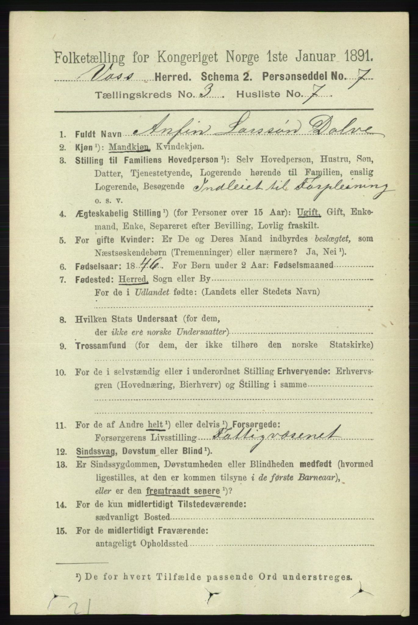 RA, 1891 census for 1235 Voss, 1891, p. 1224