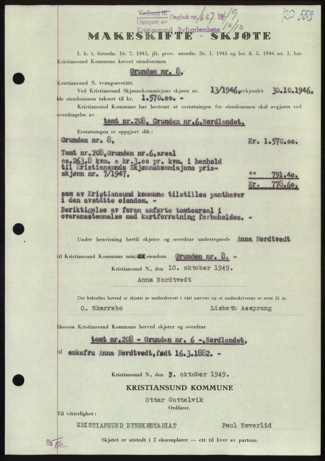 Kristiansund byfogd, AV/SAT-A-4587/A/27: Mortgage book no. 46, 1949-1950, Diary no: : 1667/1949