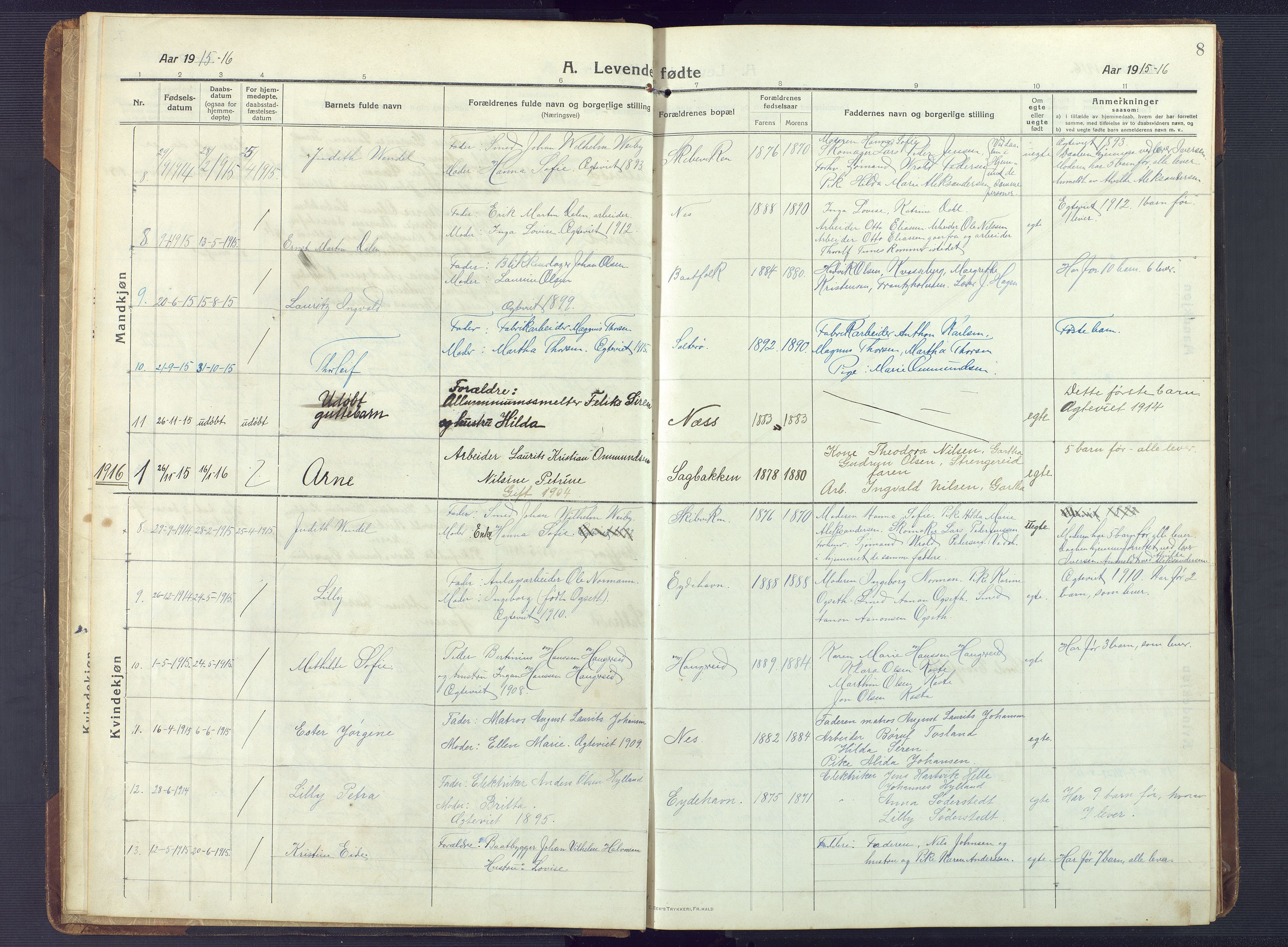 Austre Moland sokneprestkontor, SAK/1111-0001/F/Fb/Fbb/L0004: Parish register (copy) no. B 4, 1914-1929, p. 8