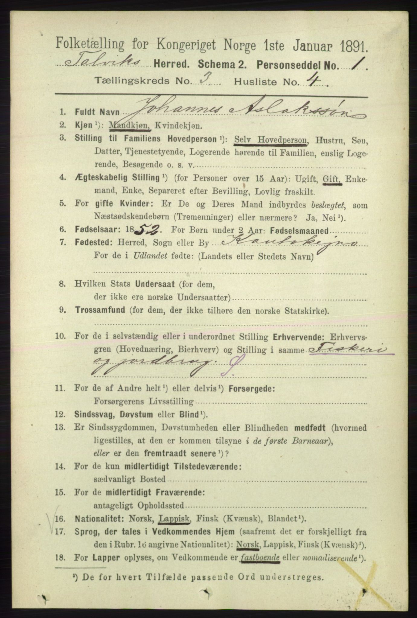 RA, 1891 census for 2013 Talvik, 1891, p. 737
