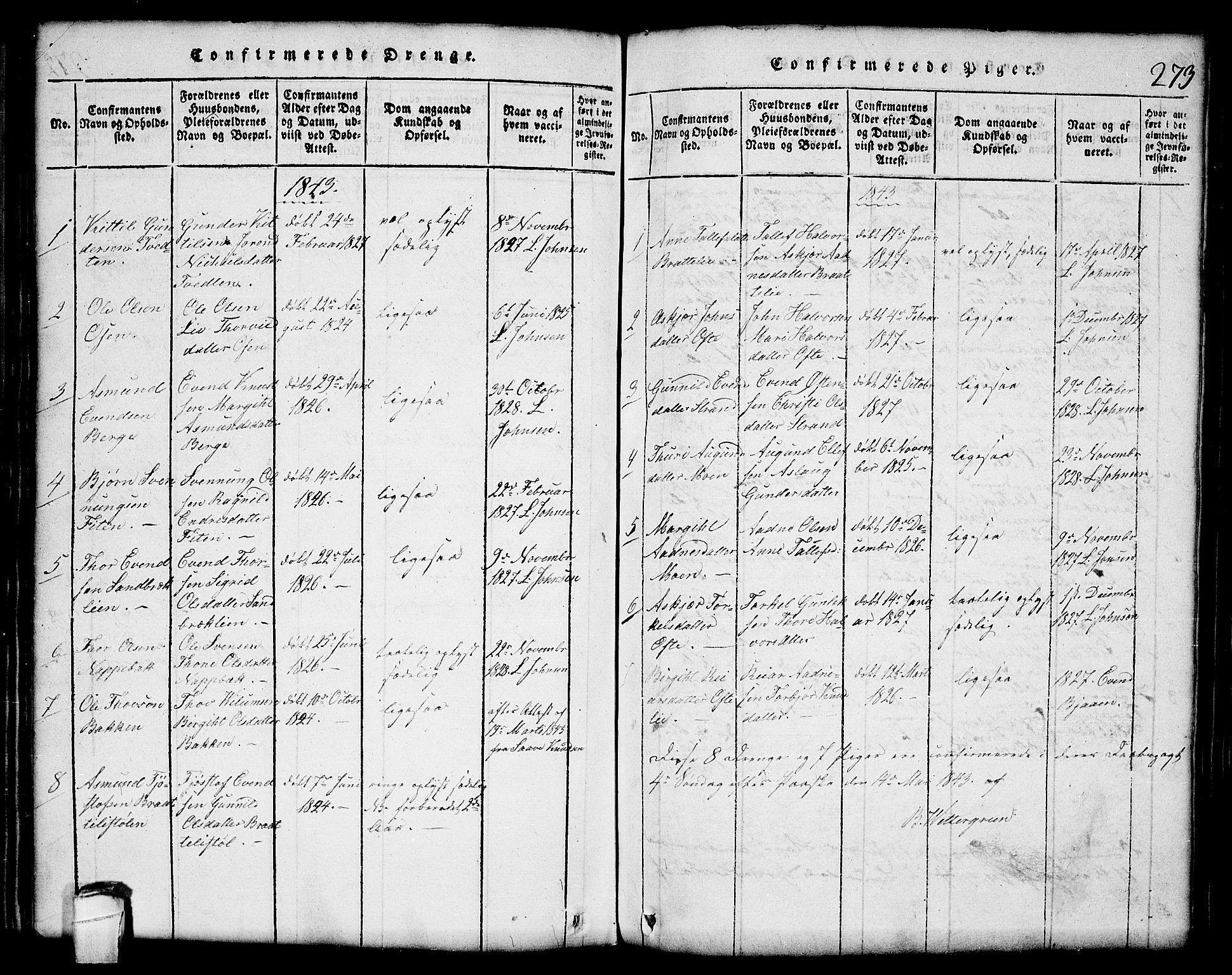 Lårdal kirkebøker, SAKO/A-284/G/Gc/L0001: Parish register (copy) no. III 1, 1815-1854, p. 273