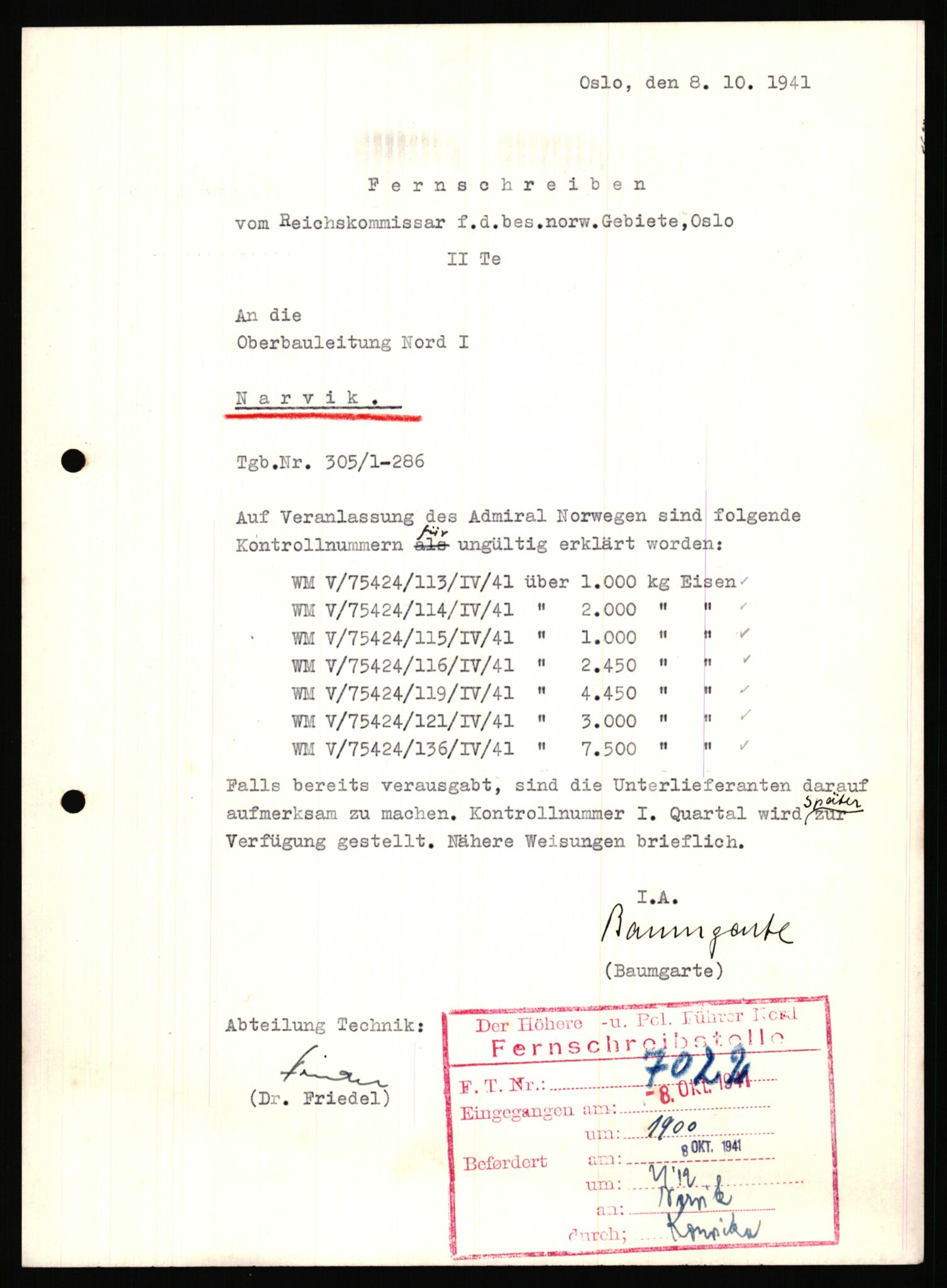 Tyske arkiver, Organisation Todt (OT), Einsatzgruppe Wiking, AV/RA-RAFA-2188/2/B/Bb/L0006: Korrespondanse med Kriegsmarine, 1940-1941, p. 28