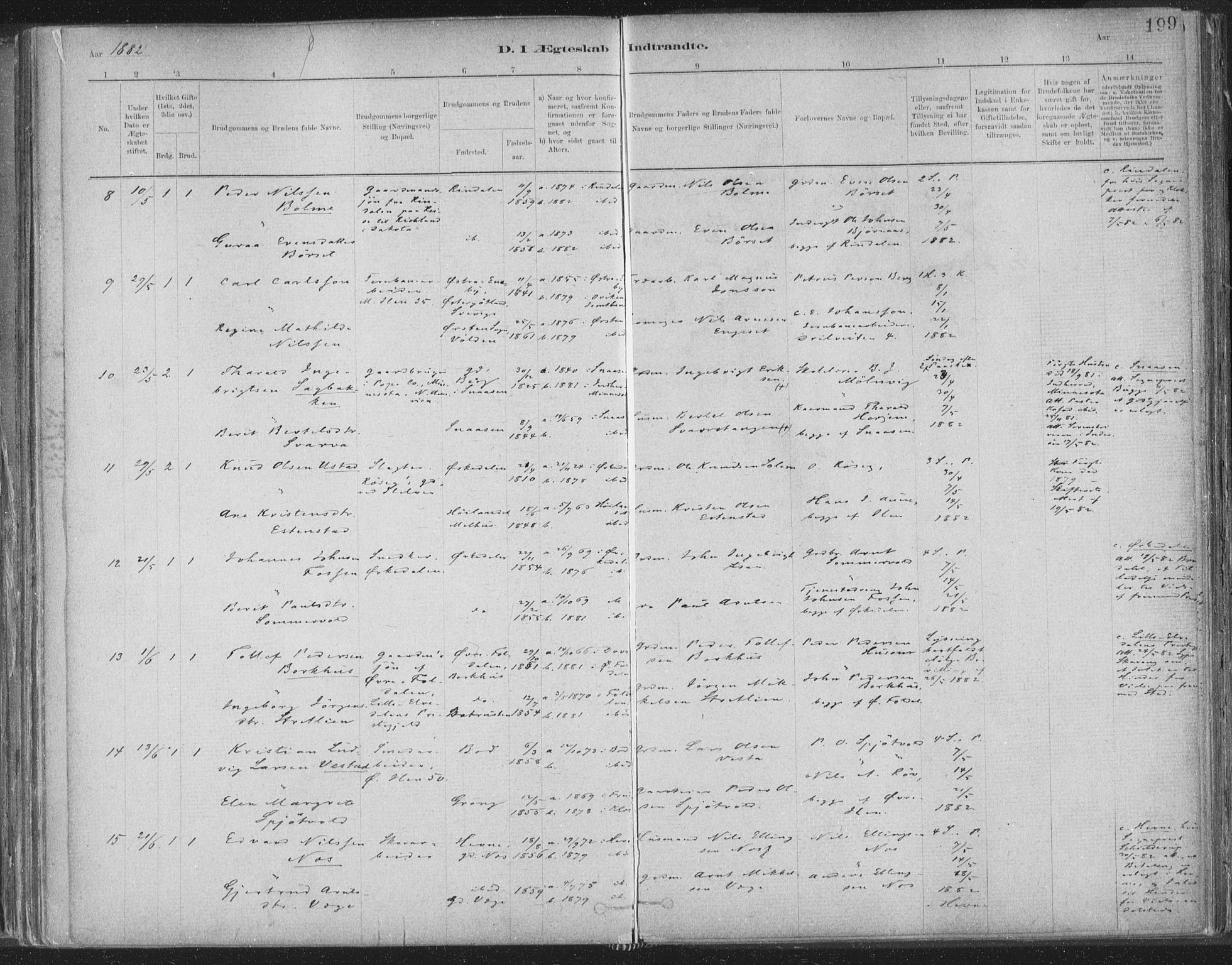 Ministerialprotokoller, klokkerbøker og fødselsregistre - Sør-Trøndelag, AV/SAT-A-1456/603/L0162: Parish register (official) no. 603A01, 1879-1895, p. 199