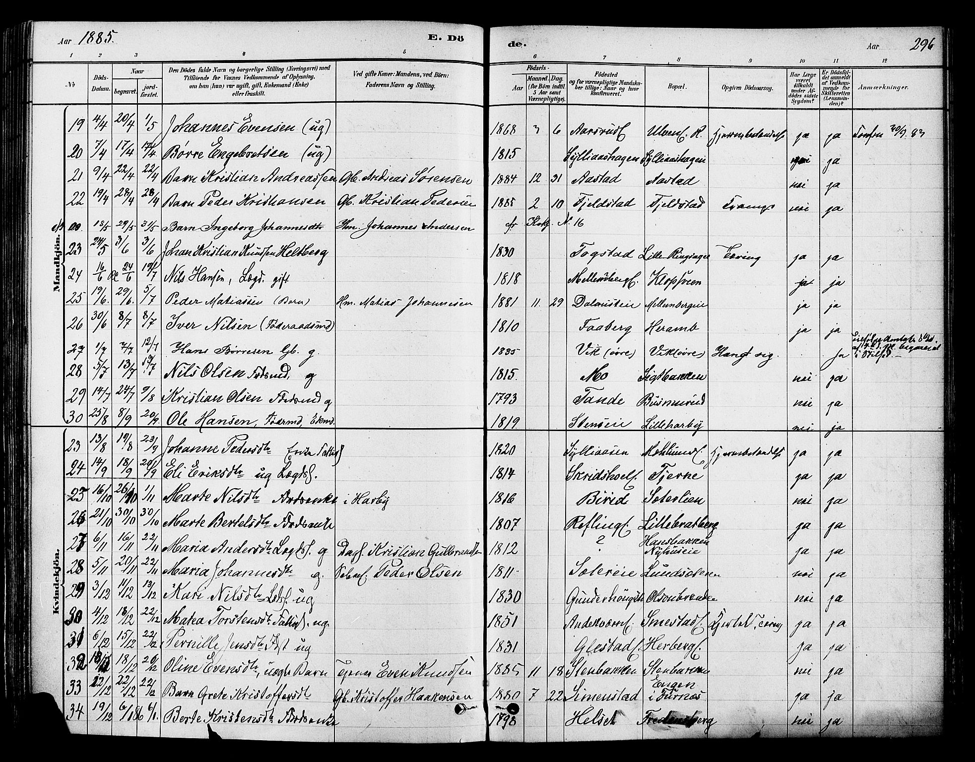 Ringsaker prestekontor, AV/SAH-PREST-014/K/Ka/L0012: Parish register (official) no. 12, 1879-1890, p. 296