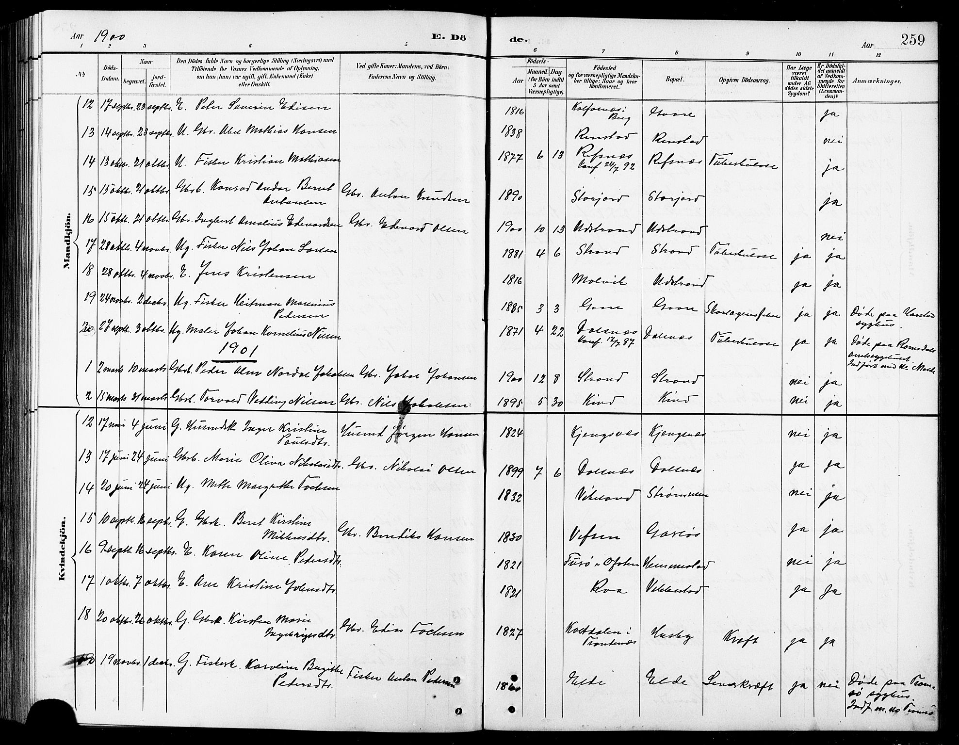 Kvæfjord sokneprestkontor, SATØ/S-1323/G/Ga/Gab/L0005klokker: Parish register (copy) no. 5, 1886-1911, p. 259