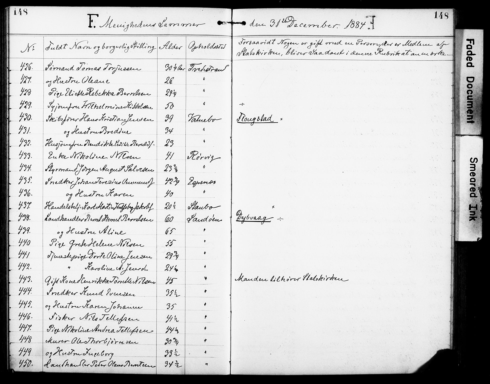 Den evangelisk-lutherske frimenighet, Arendal, AV/SAK-1292-0005/F/Fa/L0002: Dissenter register no. F 6, 1884-1908, p. 148