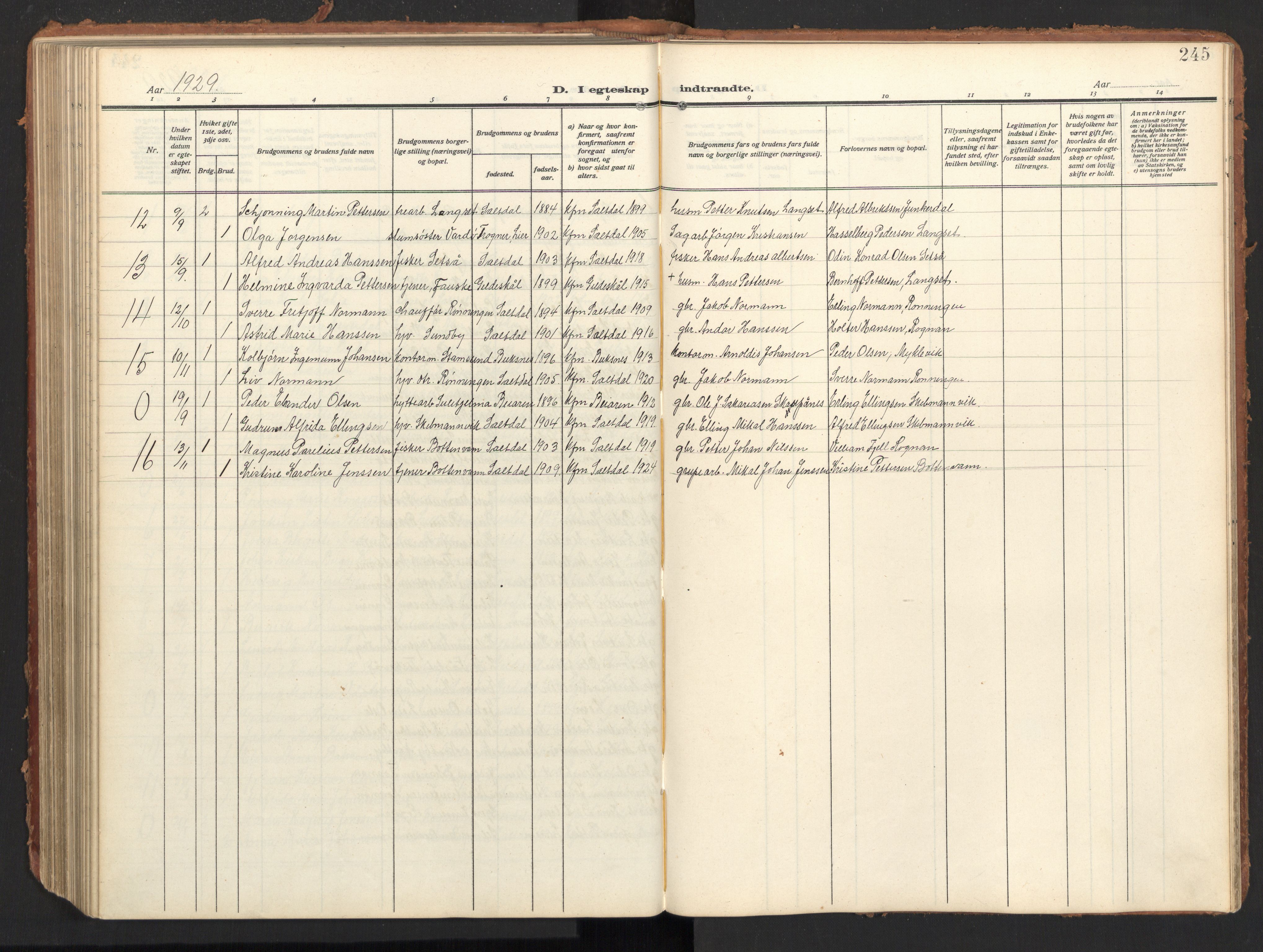 Ministerialprotokoller, klokkerbøker og fødselsregistre - Nordland, AV/SAT-A-1459/847/L0683: Parish register (copy) no. 847C11, 1908-1929, p. 245