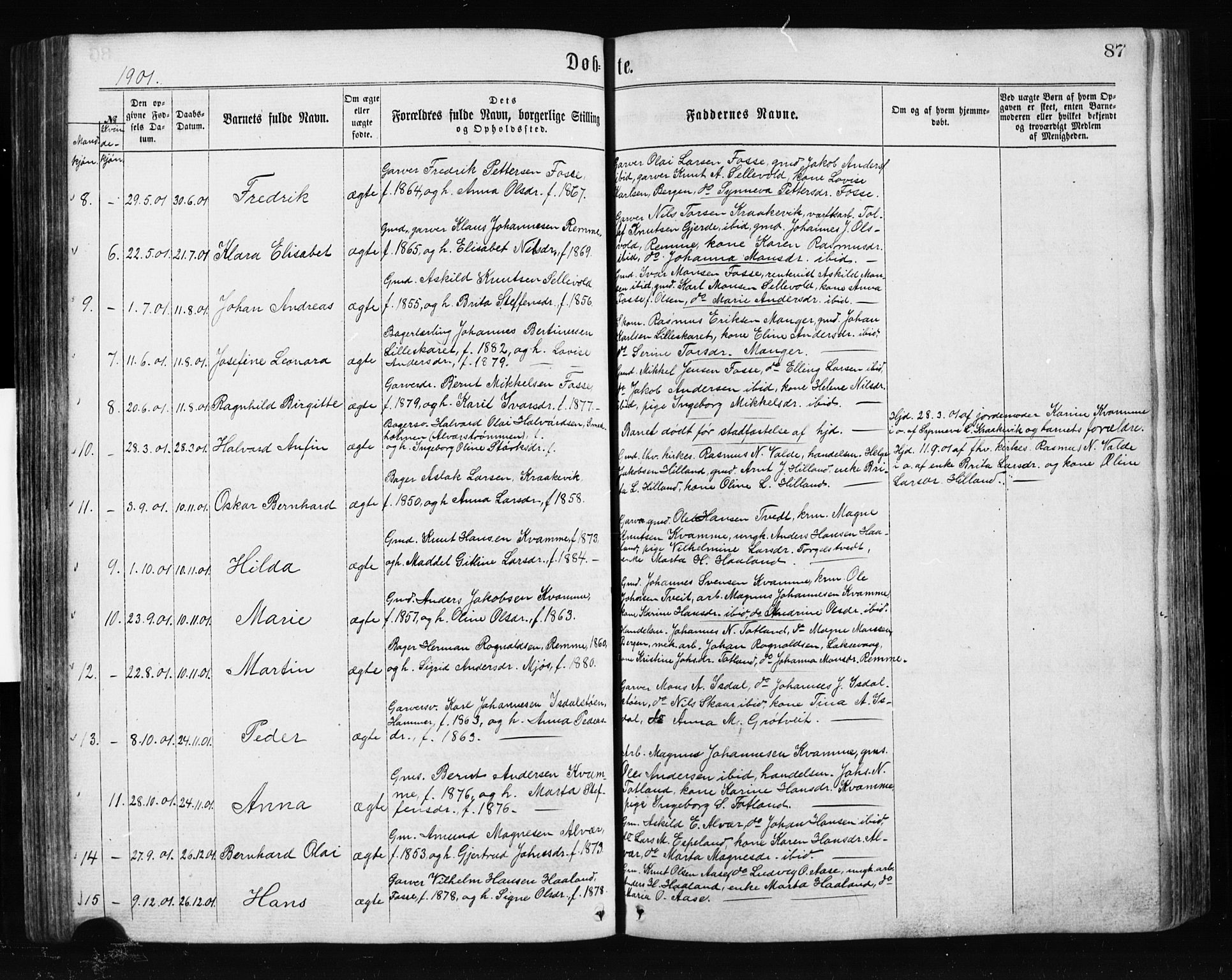 Alversund Sokneprestembete, SAB/A-73901/H/Ha/Hab: Parish register (copy) no. A 2, 1864-1905, p. 87