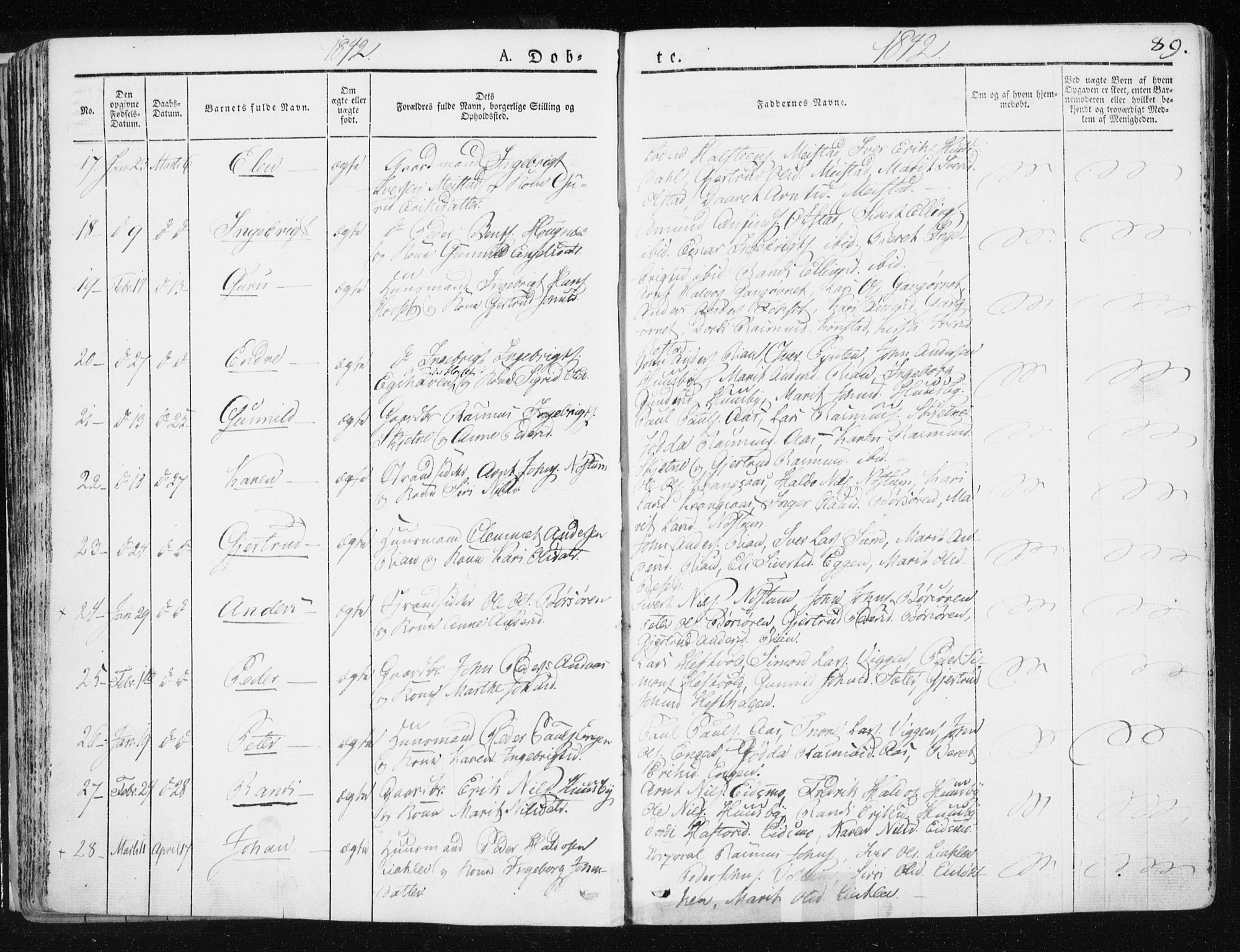 Ministerialprotokoller, klokkerbøker og fødselsregistre - Sør-Trøndelag, AV/SAT-A-1456/665/L0771: Parish register (official) no. 665A06, 1830-1856, p. 89