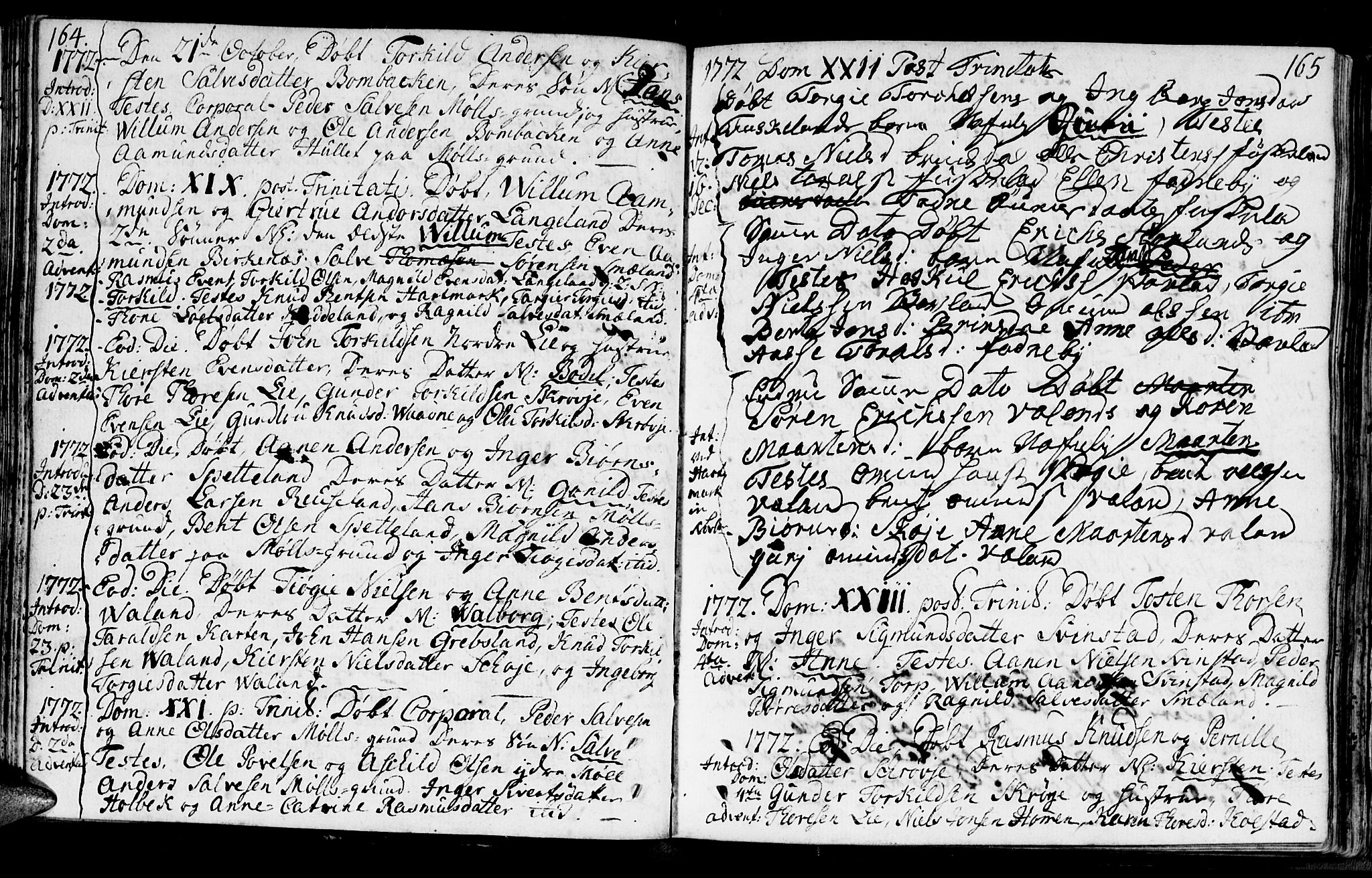 Holum sokneprestkontor, SAK/1111-0022/F/Fa/Faa/L0002: Parish register (official) no. A 2, 1756-1780, p. 164-165